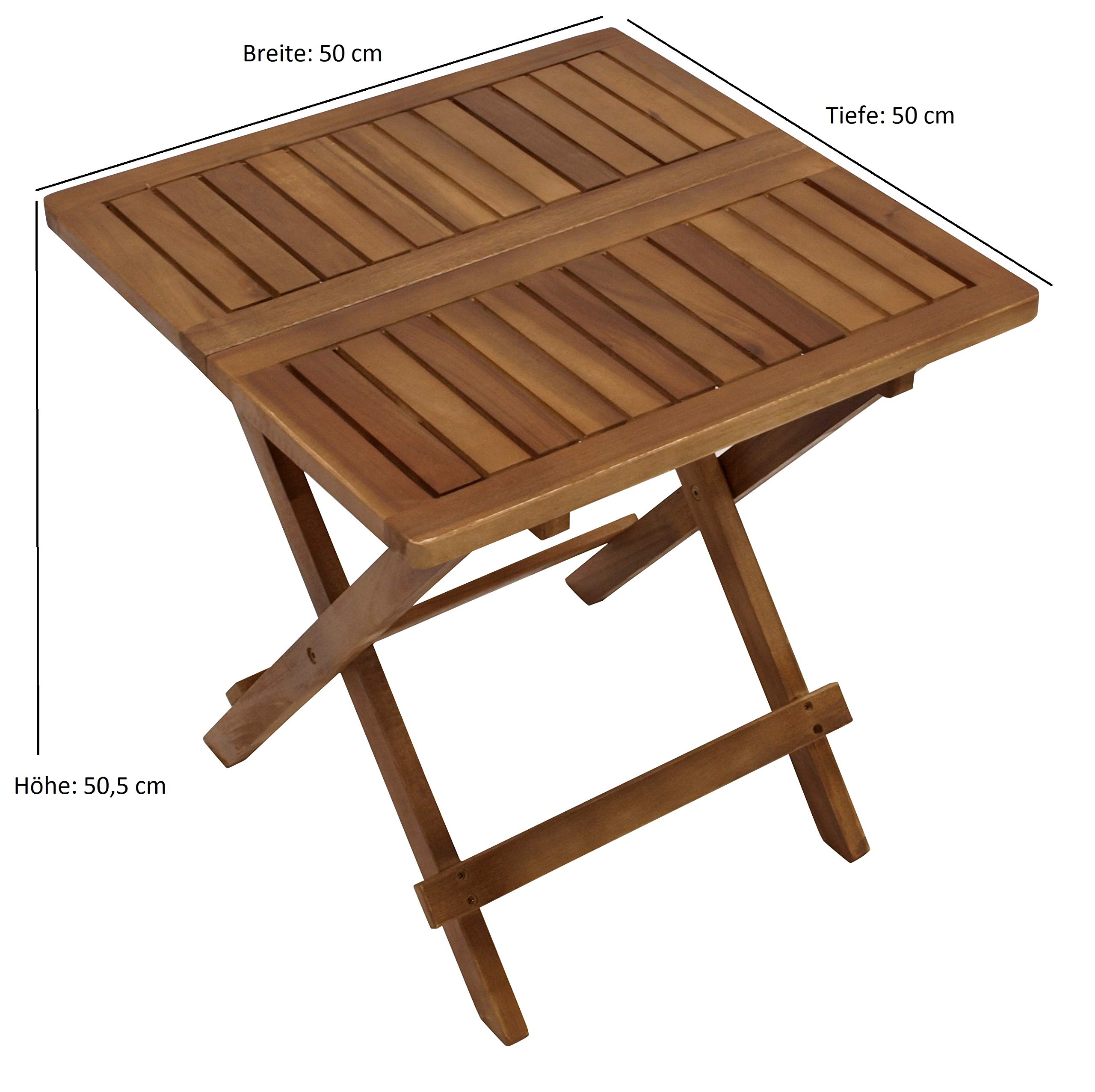 DEGAMO Gartentisch Beistelltisch Florencia 50x50cm, Höhe 50,5cm, mit Klappfunktion, Akazie Holz geölt