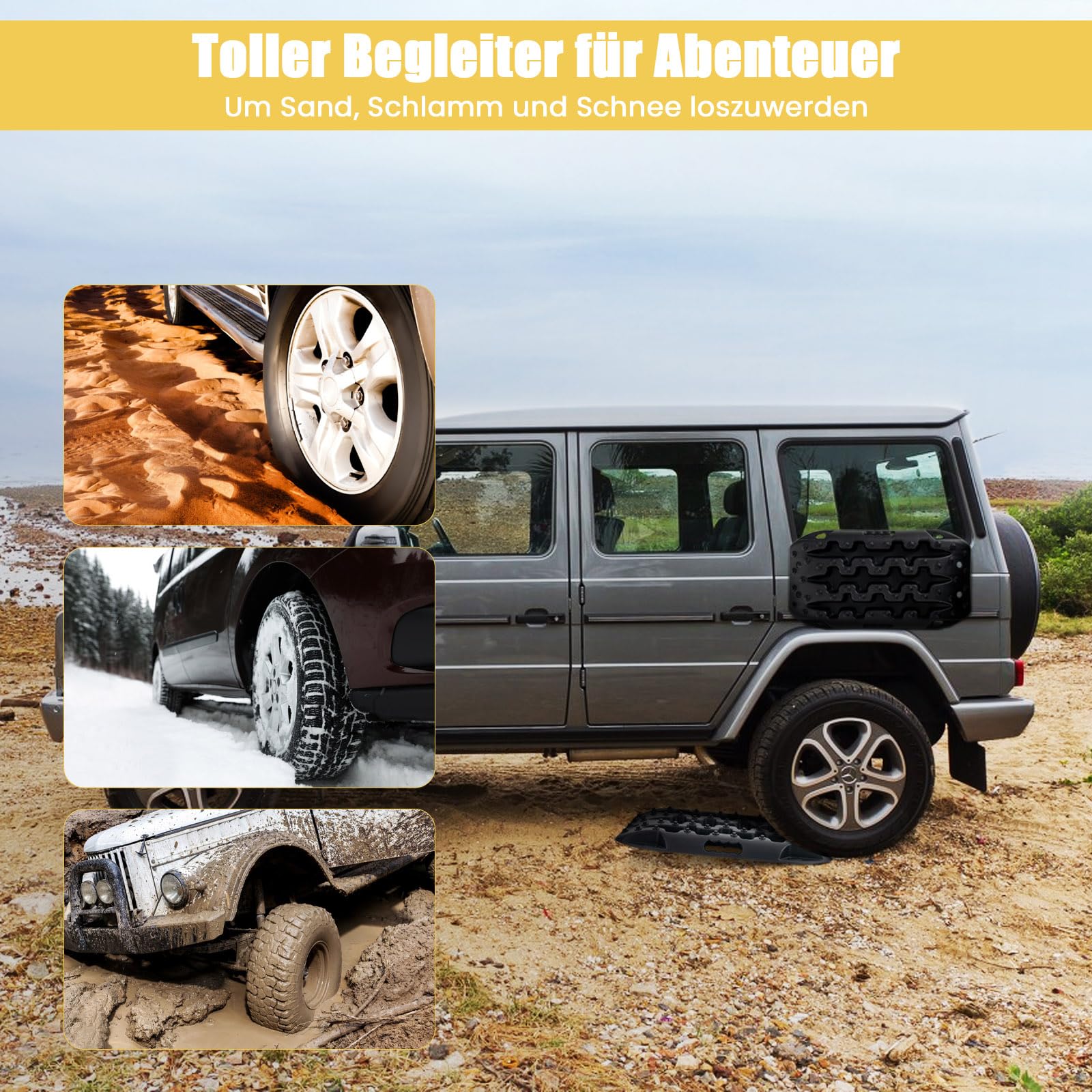 COSTWAY 2 Stücke Anfahrhilfe Sandbleche Offroad, Reifenleiter für Sand/Schlamm/Schnee, 10T, Recovery Board Tracks Mats, Traktionsmatte für Geländewagen Wohnmobil PKW LKW (Schwarz, 58 x 31 x 6 cm)
