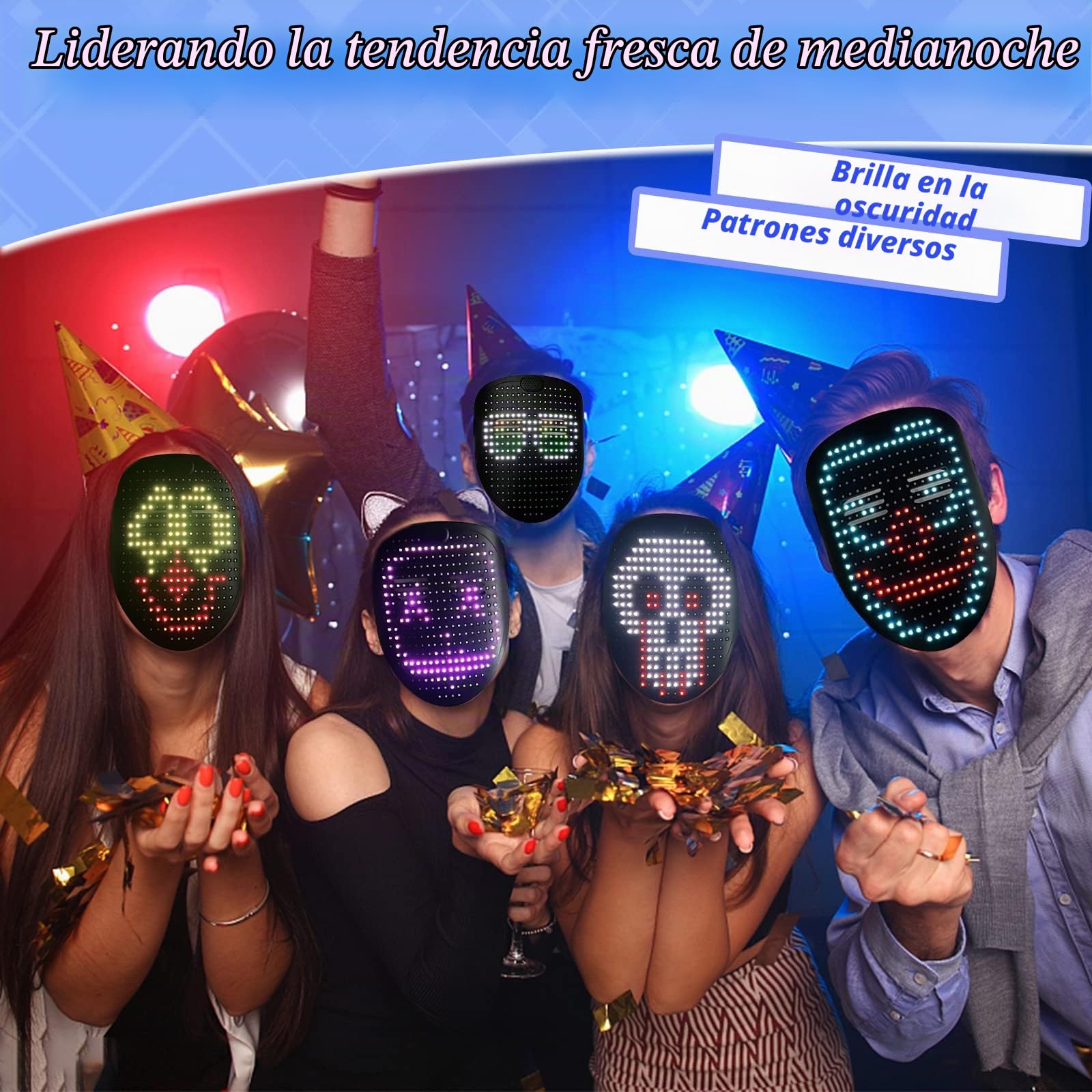 MOYACA Máscara LED detección de gestos, máscara iluminada con pantalla de 70 patrones para niños/hombres/mujeres Halloween Navidad Cosplay