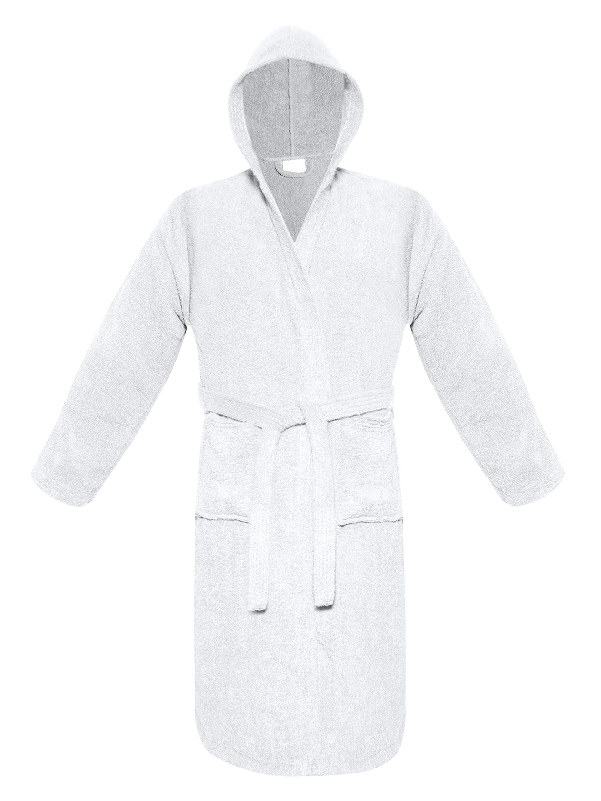 A & B Traders Women's White Bath Robe Night Gown House Coat Hooded Or Shawl Collar For Men Zero Twist Egyptian Cotton Super Soft Fluffy (, Hooded)