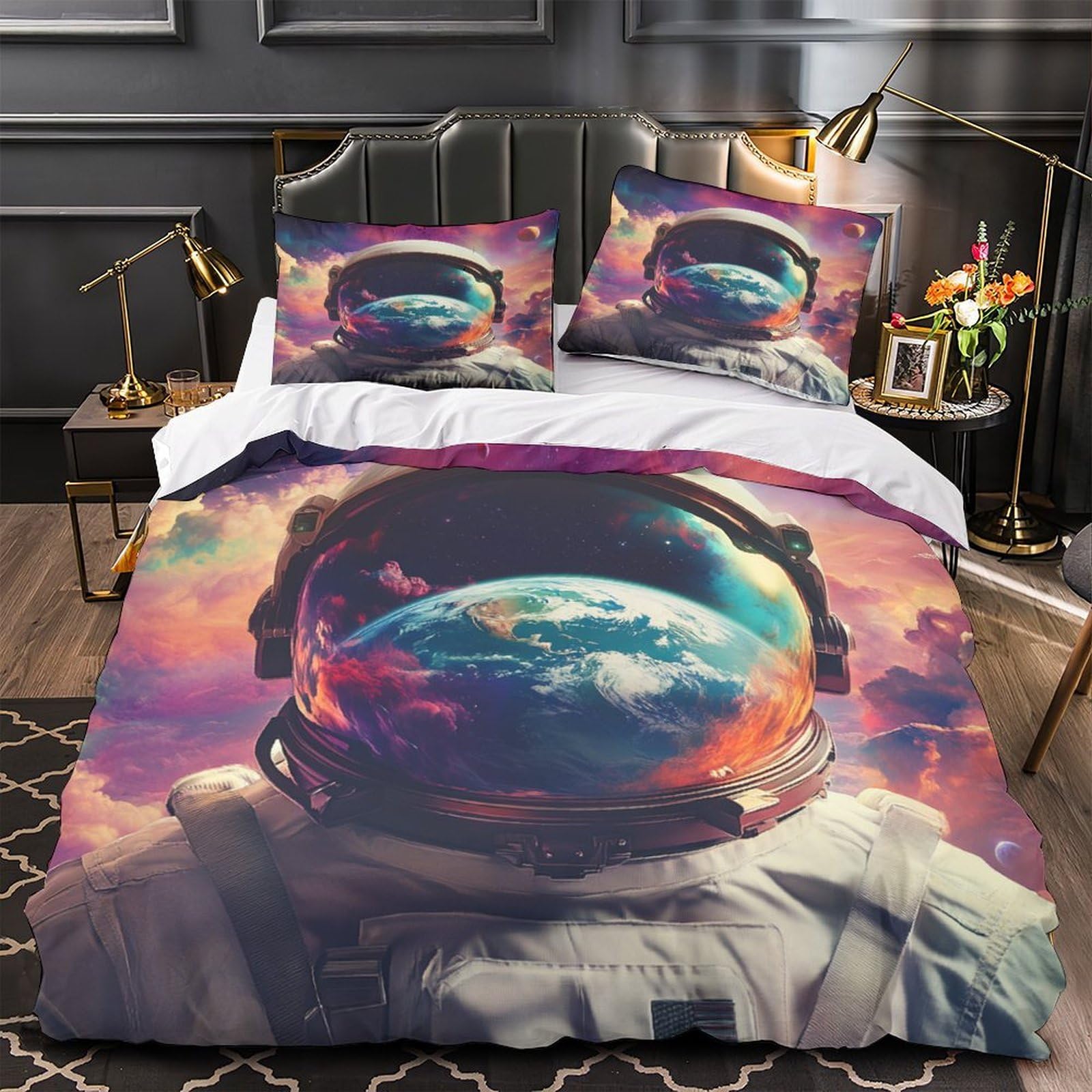 Housse de couette astronaute 3D imprimé aventure cosmique avec taies d'oreiller garçons