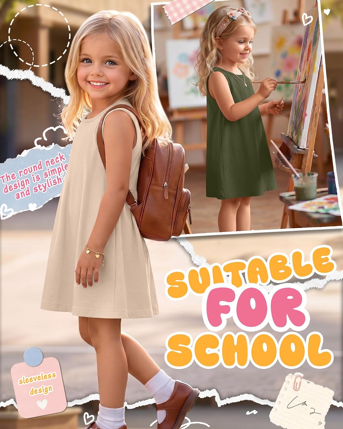2 Pack Toddler Girls' Sleeveless Tank Dress Crew Neck Knit Summer Beach Dresses A Line Midi Sundress for Baby Girls