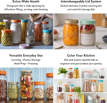 Le Parfait Screw Top Jar 2L (64oz) Wide Mouth Glass Jar, Gold, 3 Pack