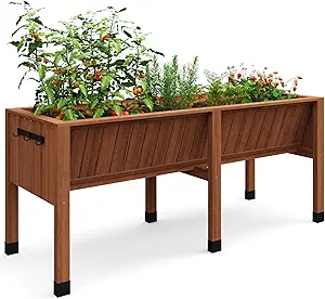 72x26x30 Inch Raised Garden Bed With Leg For Outdoor Growing Vegetables and Herbs, 6X2X2.5 Ft Elevated Wood Planter Box Stand With Hooks for Backyard, Patio, Balcony w/Non-Woven Liner, 13.7In Depth