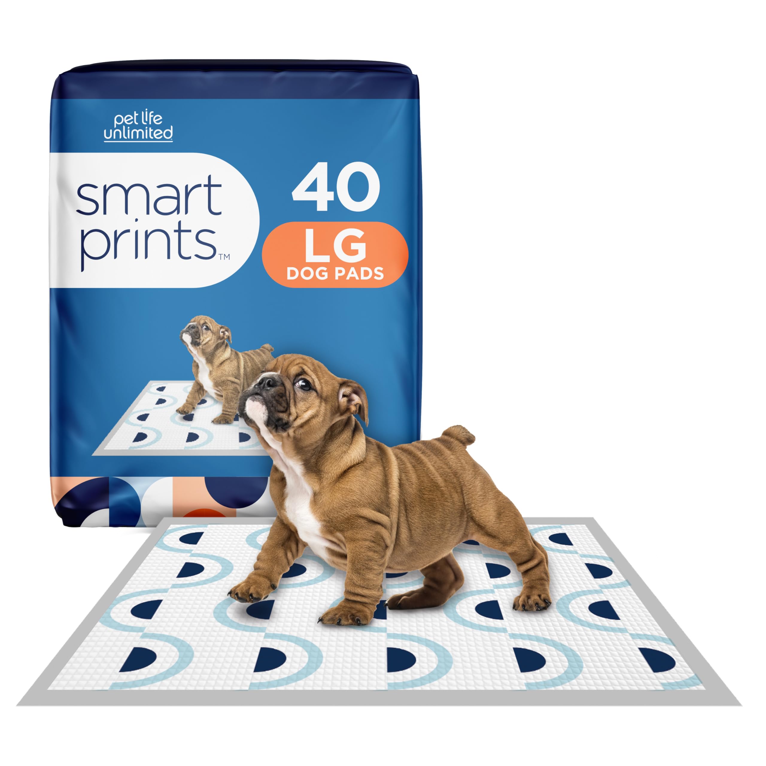 Pet Life Unlimited Smart Prints Large Puppy Pads – 22" x 22", 40 Count (L) | Stylish Dog Training Pads with Odor Controlling Wetness-Activated Sweet