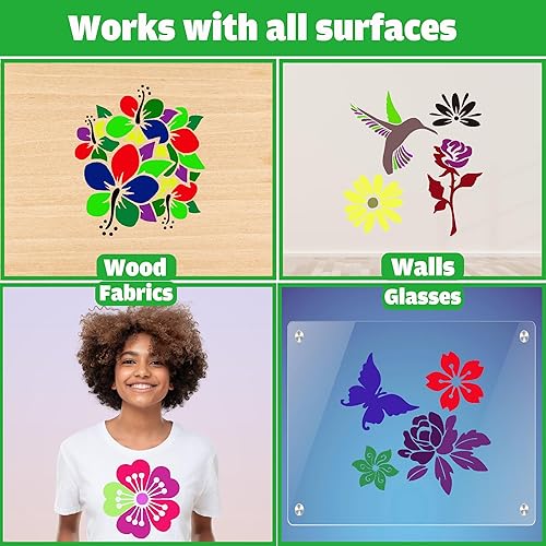 Miniatura 4 de Sotpot 16 plantillas de flores para dibujar flores grandes, plantillas de pintura, plantillas de bricolaje para pared de madera, decoración del hogar