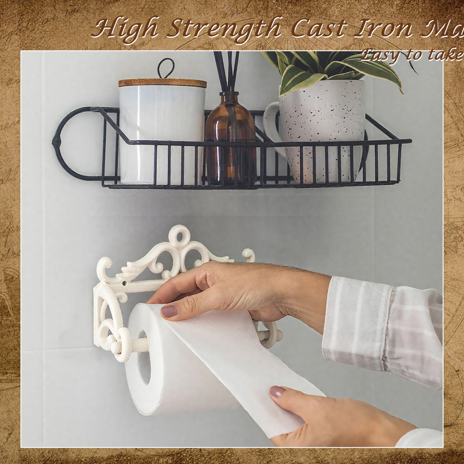 1 Pcs Vintage Cast Iron Toilet Paper Holder, White — Amazon image 4