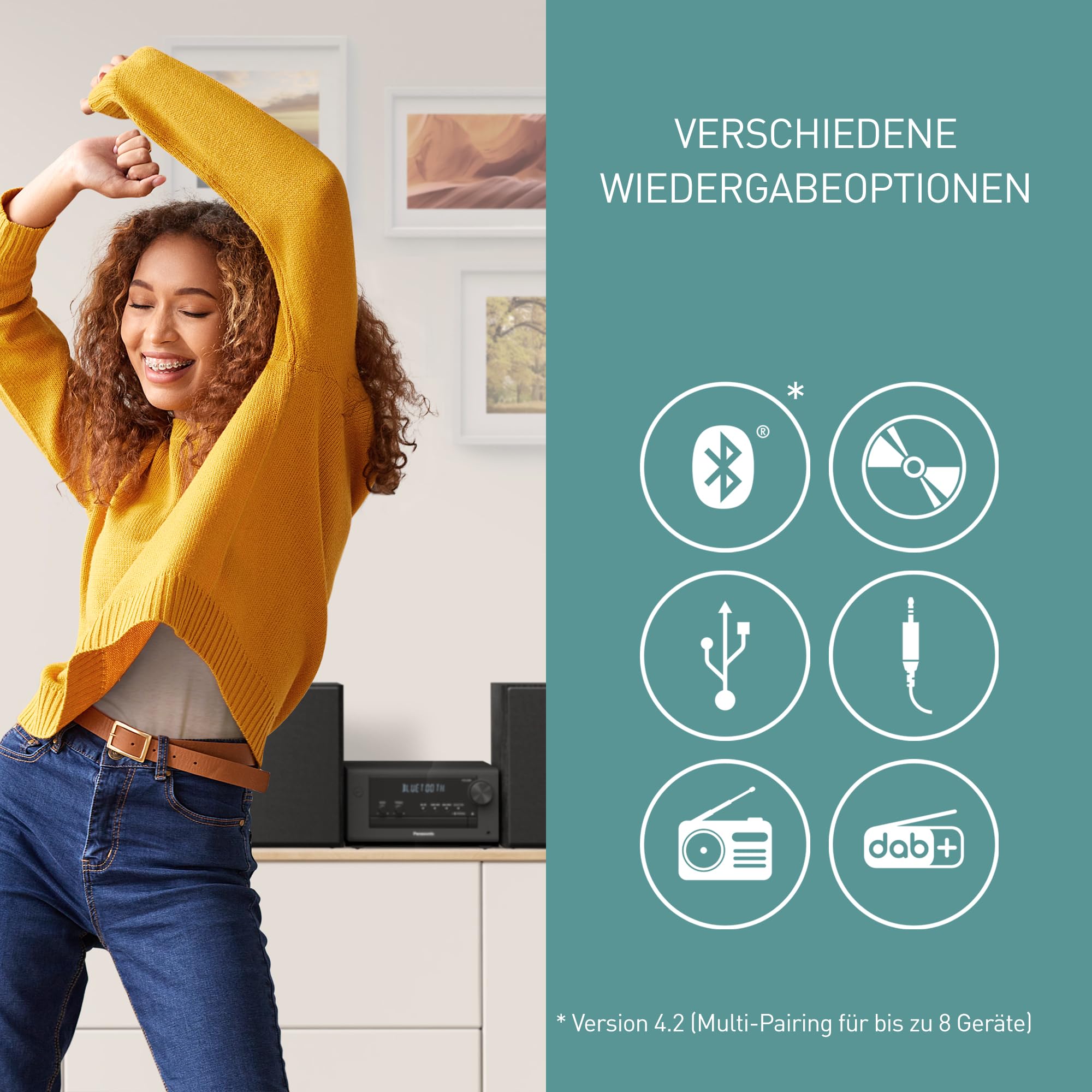 Panasonic SC-PM704EG-K Kompaktes Micro HiFi Stereosystem mit CD, DAB+/FM Radio, USB und Bluetooth, 80W Lautsprechern, Bassregelung, Schwarz