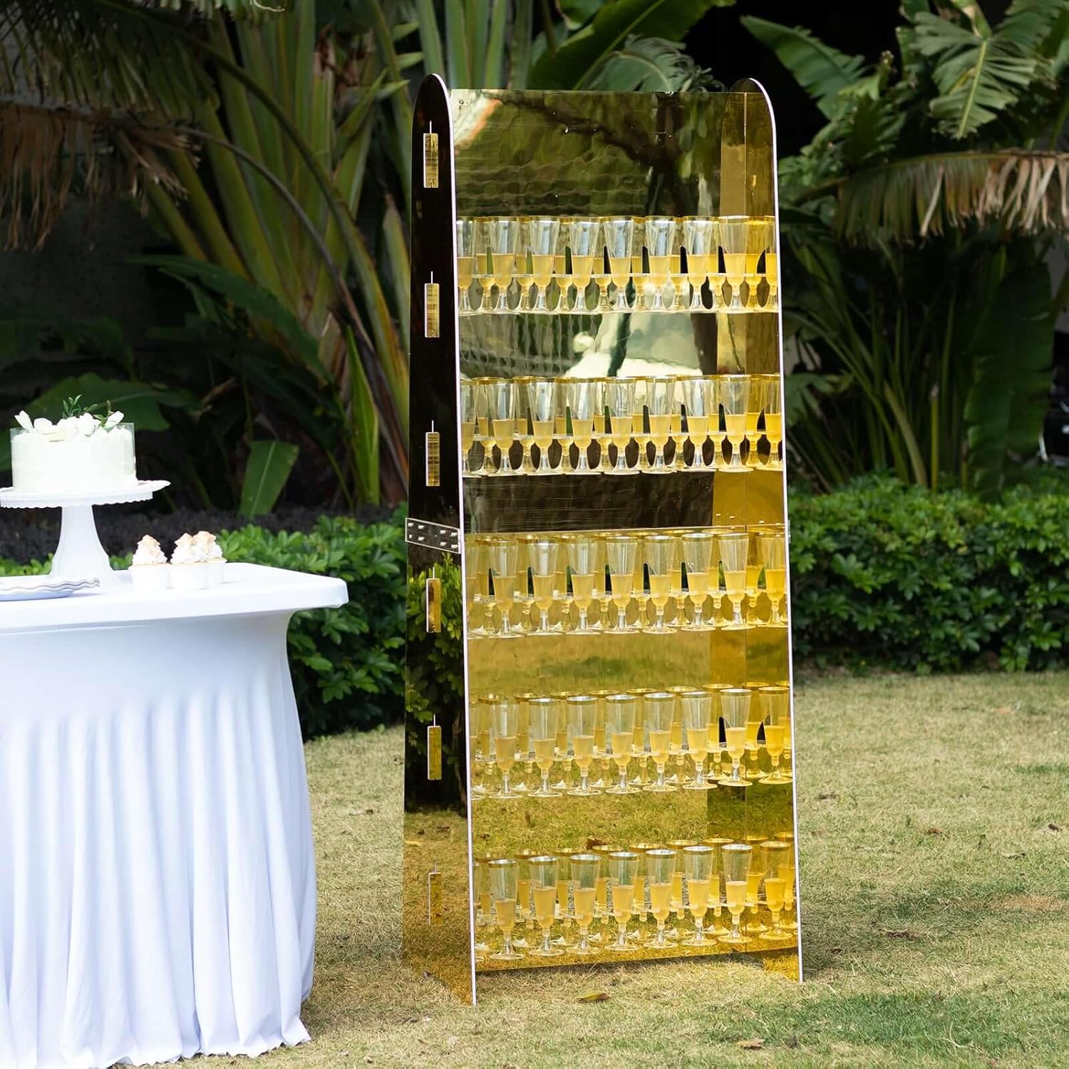 5-Tier Gold Acrylic Champagne Wall Glass Holder – 5ft Stemware Rack Holds 40 Flutes – Elegant Drink Display & Organizer for Weddings, Cocktail Parties, Bars, Events & Celebrations