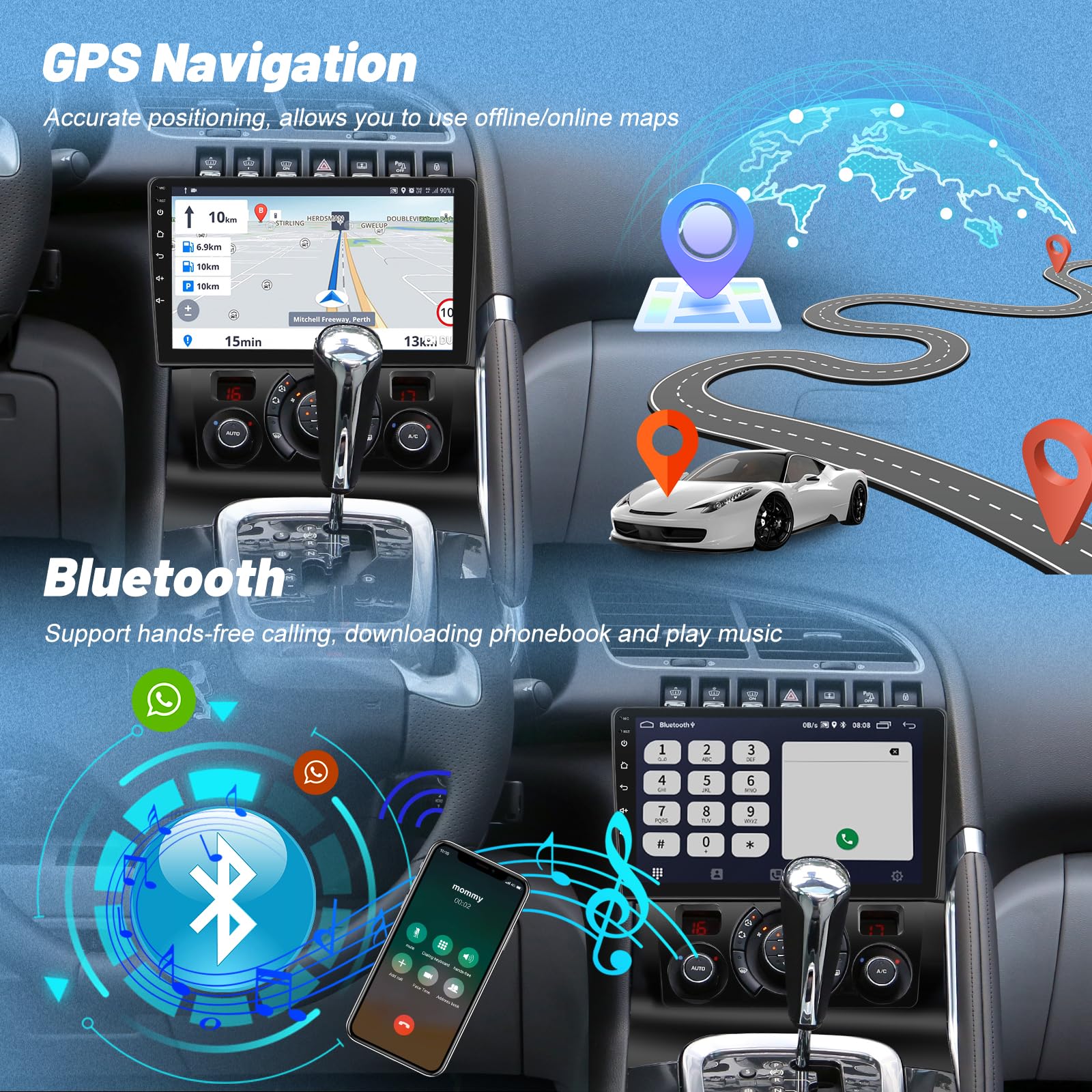 Android 2G+64G Autoradio pour Peugeot 3008 2009-2015, Wireless Carplay & Android Auto Radio à Écran Tactile 9 Pouces avec WiFi/GPS/Bluetooth/EQ/FM RDS Radio+Caméra de Recul +Mic