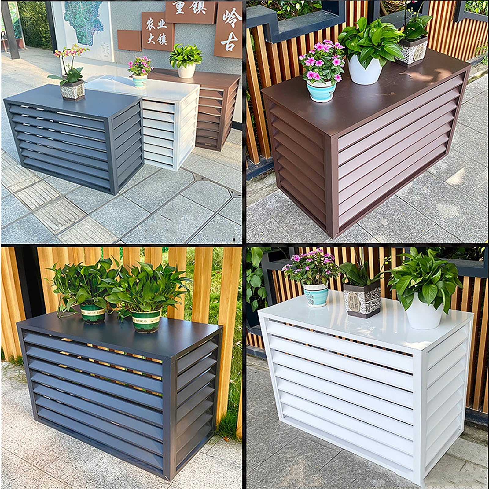 Copertura AC In Alluminio Copri Motore Condizionatore Esterno,Mobile Copri Condizionatore,Schermo Per La Privacy Recinzione Per Pattumiera,Marrone,100X50X70CM