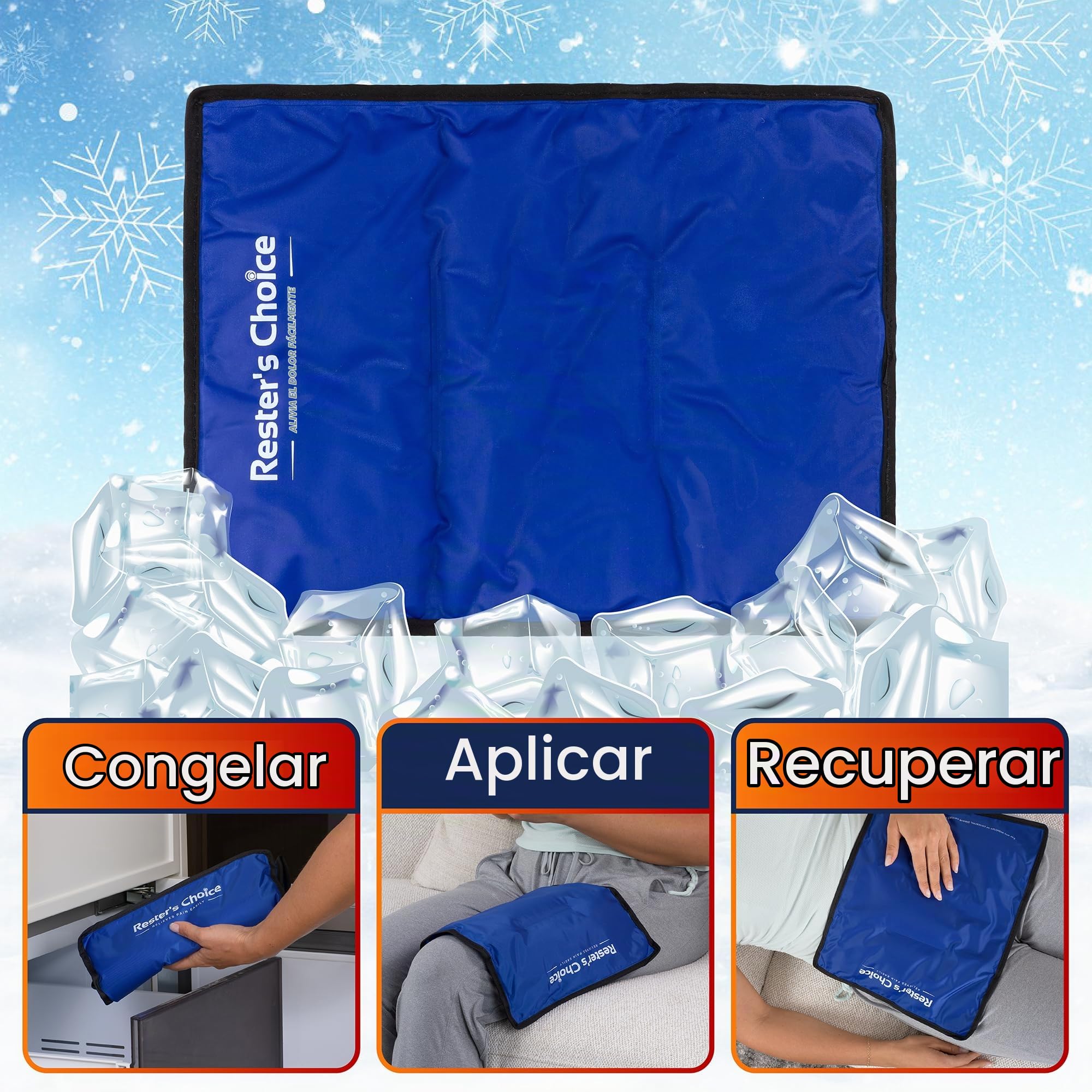 Bolsa de hielo de gel suave y flexible para lesiones reutilizable (grande: 11 x 14.5 pulgadas) para cadera, hombro, rodilla, espalda - Compresa fría cómoda para hinchazón, moretones, cirugía
