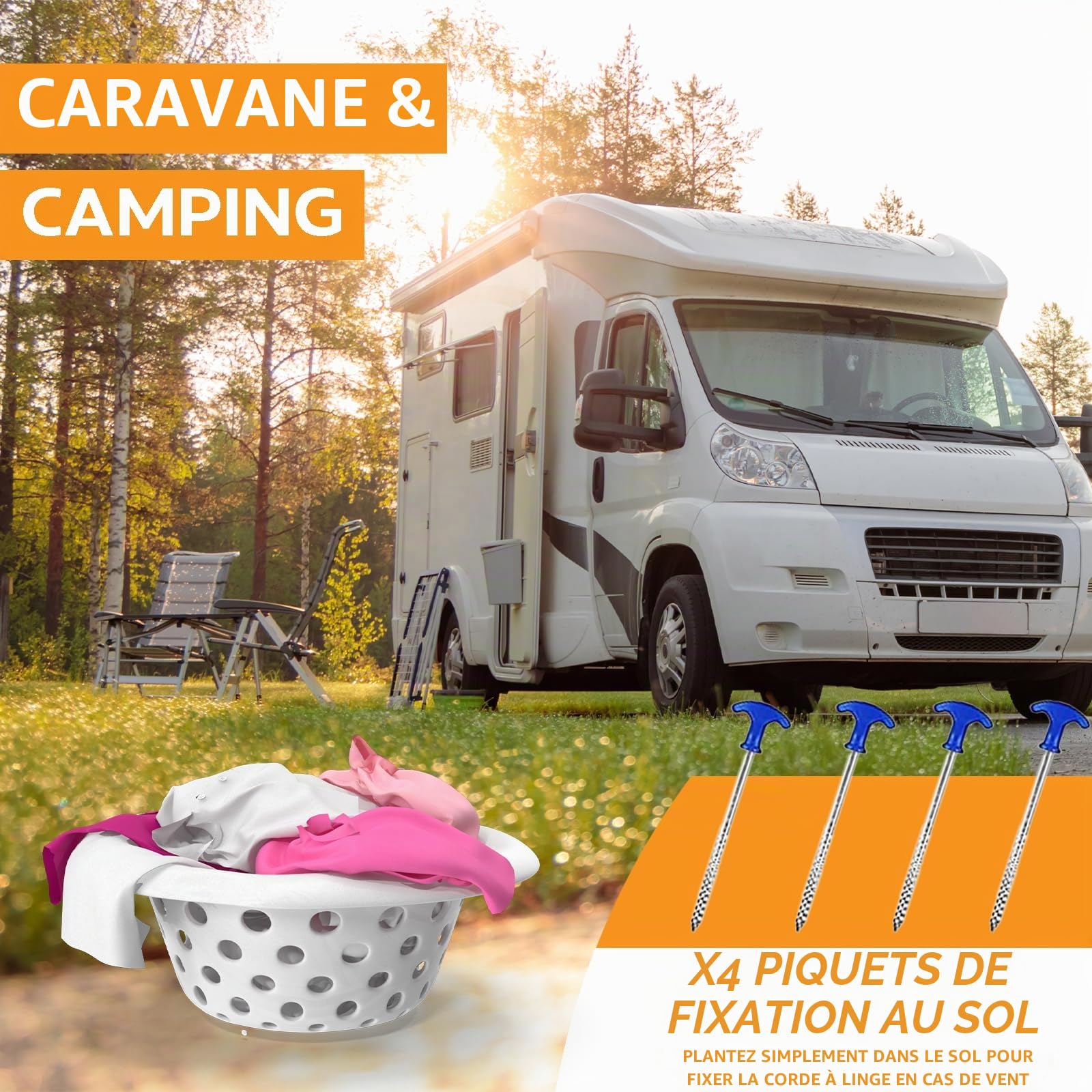 Xtremeauto Séchoir à linge rotatif en aluminium avec 4 bras, séchoir à linge extérieur, portable, pliable et autoportant pour intérieur et extérieur, pour caravane, argenté