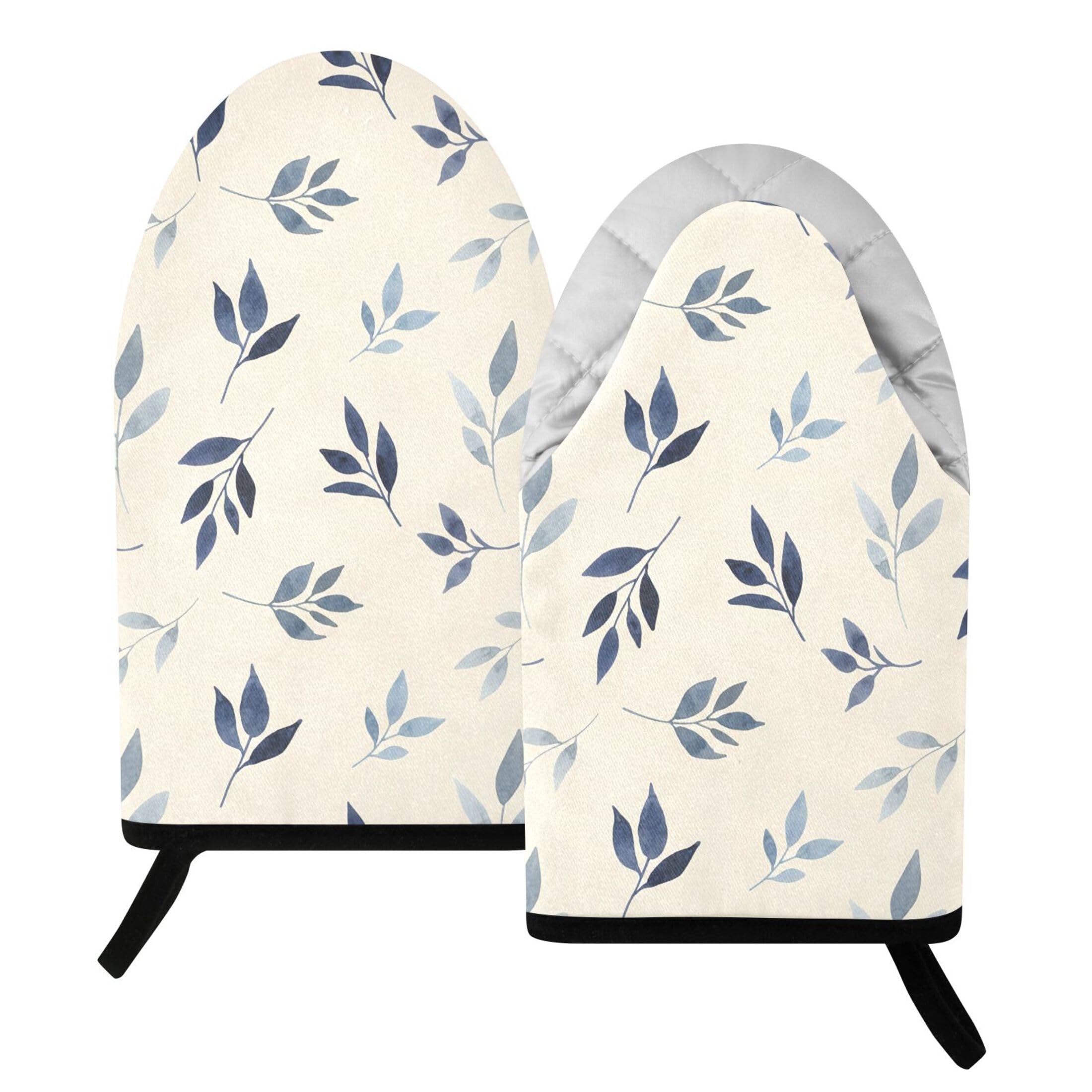 Kutsu Simple Twigs Oven Mitts for Kitchen, Heat Resistant Cotton Oven Gloves for BBQ Baking Cooking, Breathable Kitchen Essentials, 2 pcs
