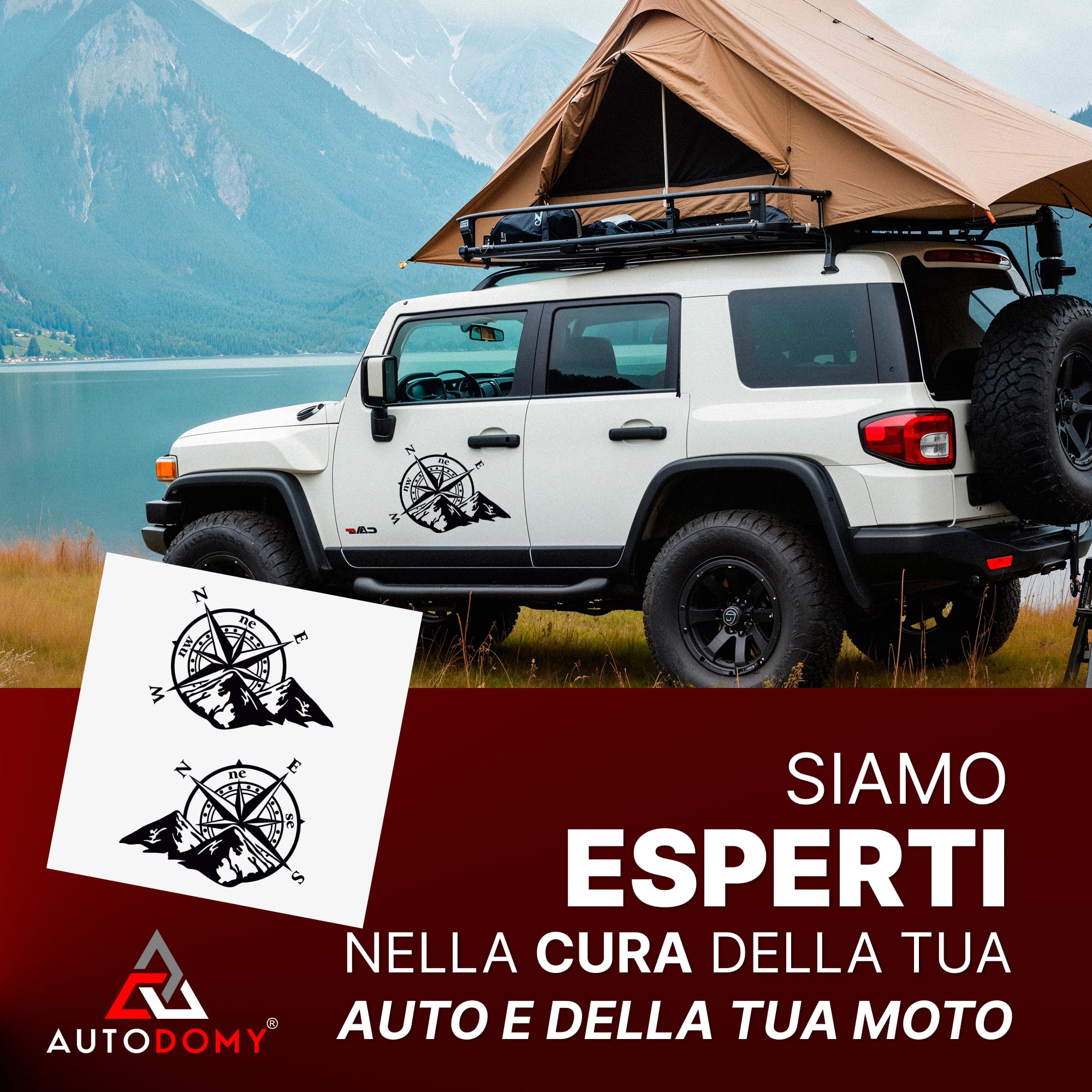 Autodomy Pack 2 Unita Bussola Rosa dei Venti Adesivo 27x20 cm | Adesivo Rosa dei Venti Auto 4x4 Resistente Pioggia e UV | Adesivi per Auto Esterni, Camper, Valigia Moto Facile Installazione | Nero