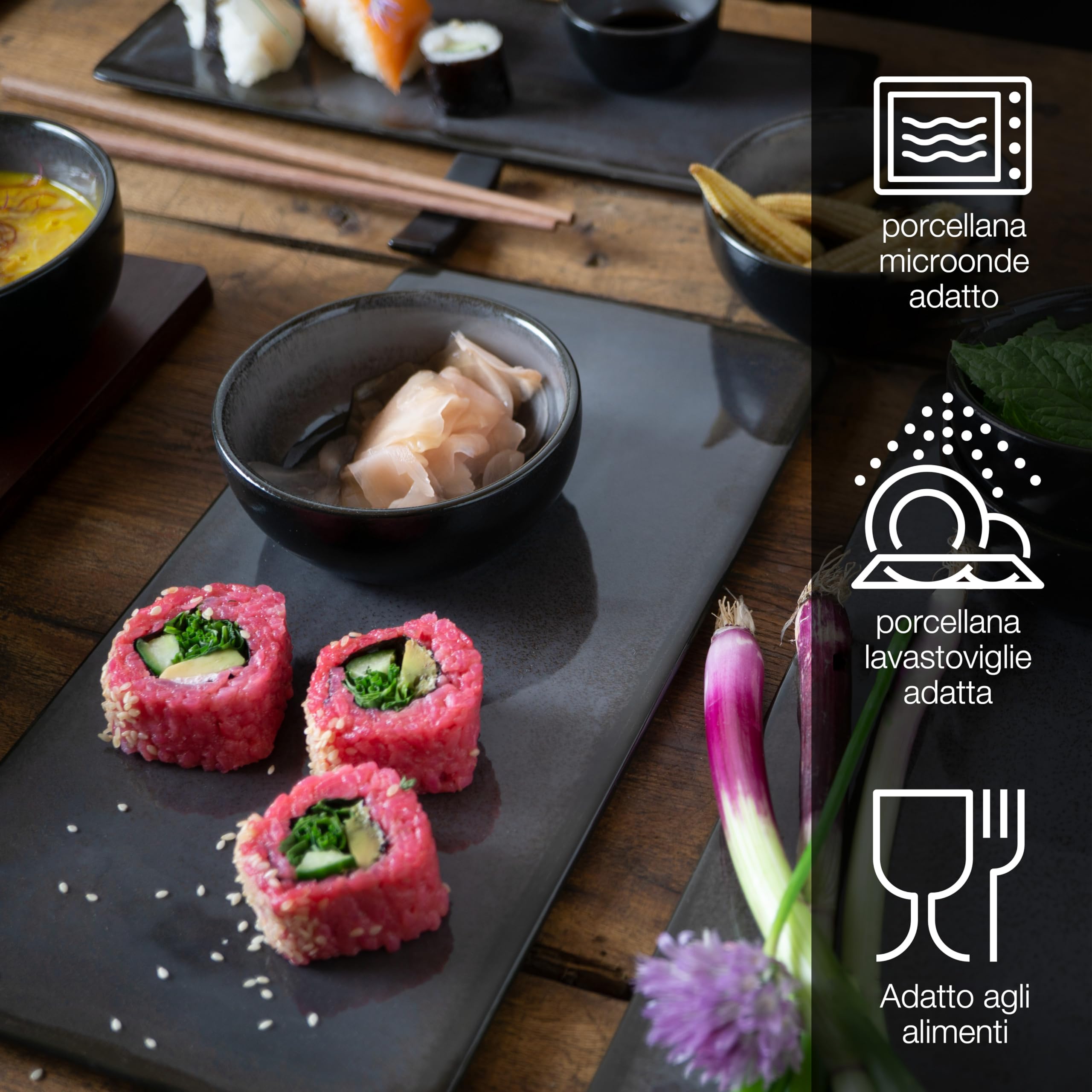 Moritz & Moritz Set Sushi Giapponese - Set Sushi per 4 Persone - 29 Pezzi Set per Servire il Sushi con 3 Piatti per Sushi - 4x Piatti Sushi Giapponesi, Ciotola per Miso, Ciotoline e Bacchette