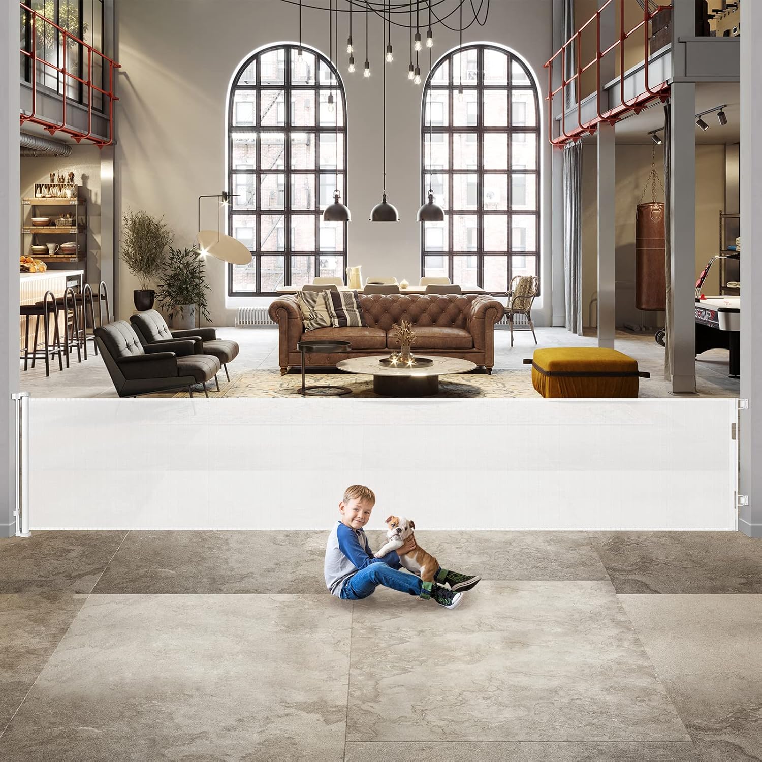 140 Inch Wide Retractable Baby Gate for Dogs Indoor Dog Gates for Doorways Easy Operation for Adults Extra Wide Pet Gate Indoor Anti-Climb Retractable Extra Long Baby Gates for Large Openings, White White 33" Tall x 140" Wide