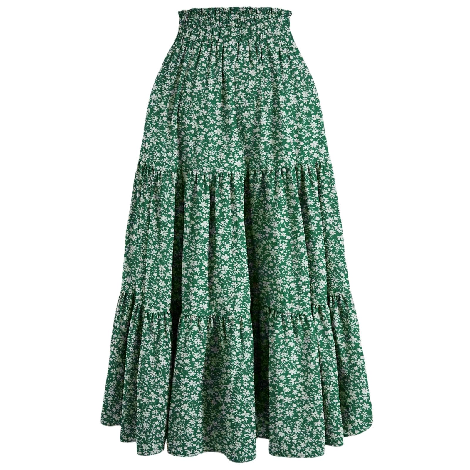 HENGIN Gonna Lunga Donna Donna Primavera Estate Floreale Ruffle Layered Orlo con Coulisse Gonna Casual