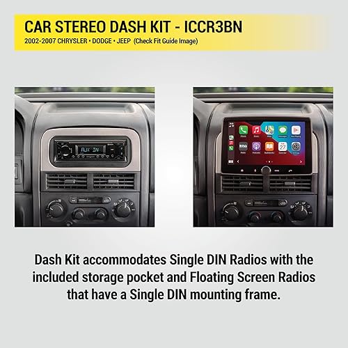 Miniatura 5 de Kit de instalación de radio para salpicadero Scosche ICCR3BN de un solo DIN, compatible con ciertos vehículos Chrysler, Dodge y Jeep de 2002-07 -