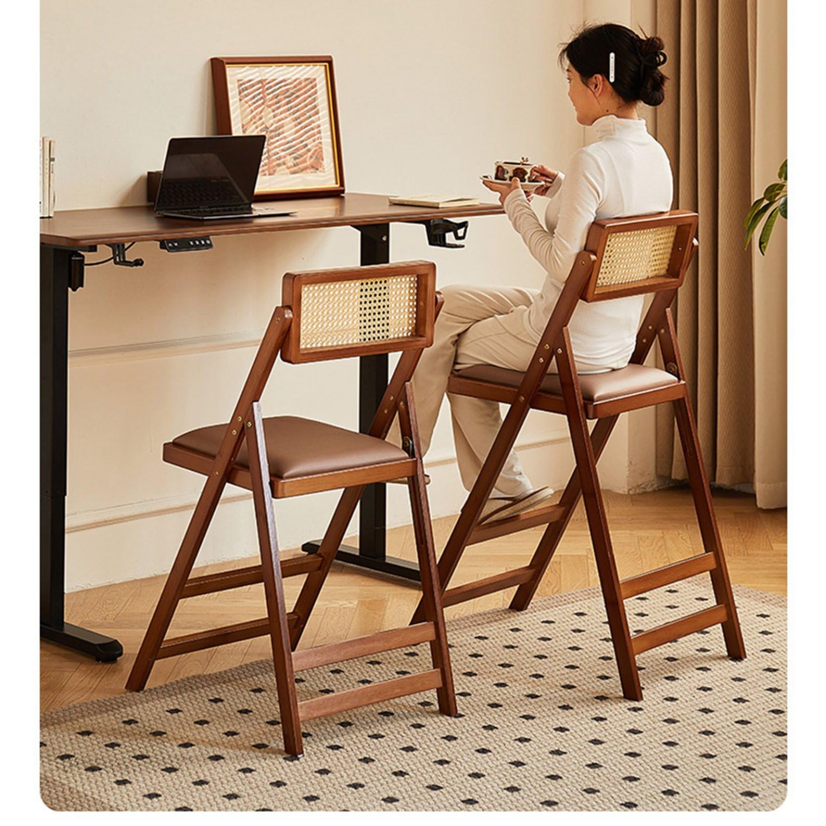Amazon｜折り畳み 椅子 ラタン編み ハイチェア 折りたたみチェア