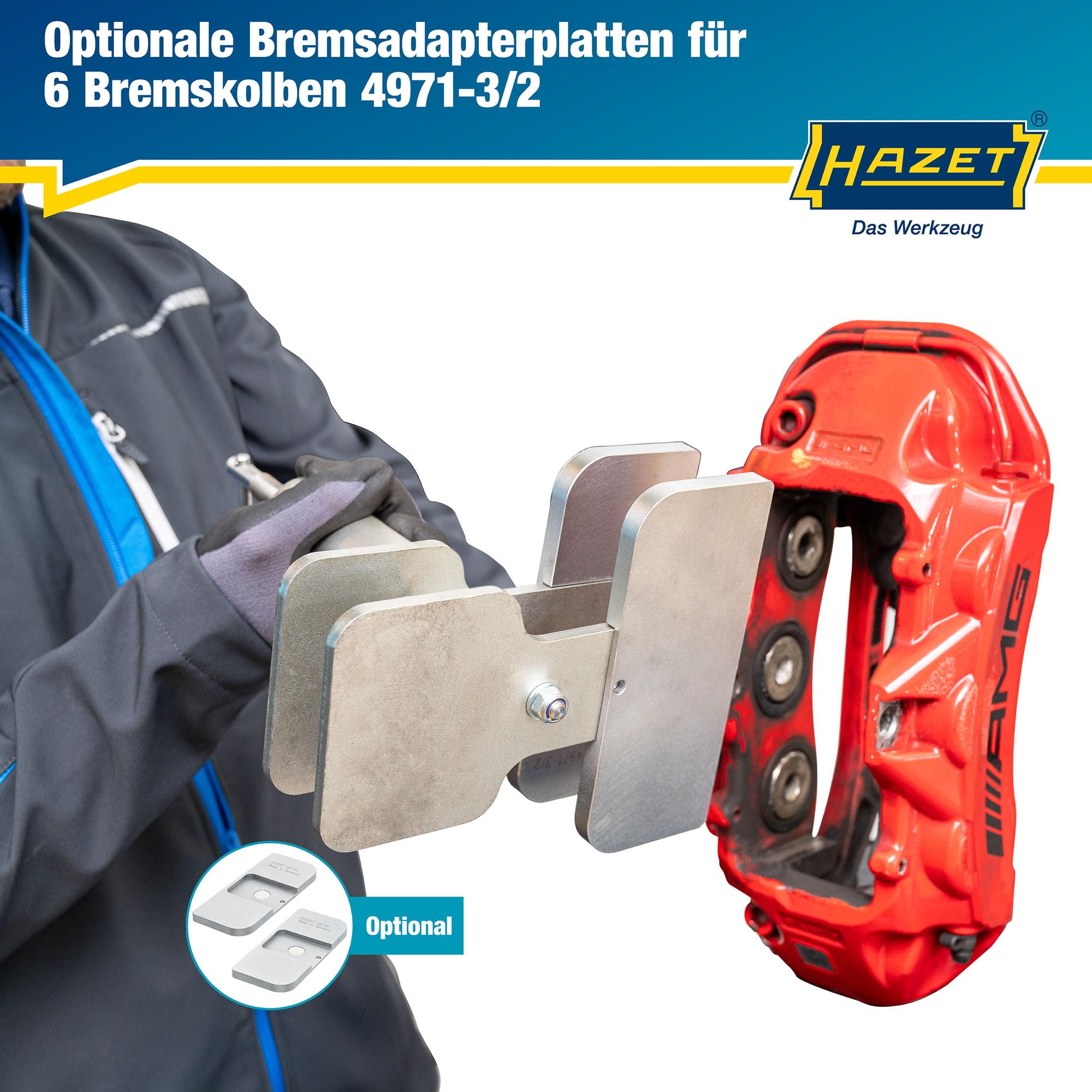 Hazet Bremskolben Rücksetzwerkzeug 4971-4, 2-in-1 für 1-, 2- und 4-Kolben Bremssättel, geeignet für Schwimmsättel und Festsättel, Arbeitsbereich 15-90 mm, beschädigungsfreies Zurücksetzen