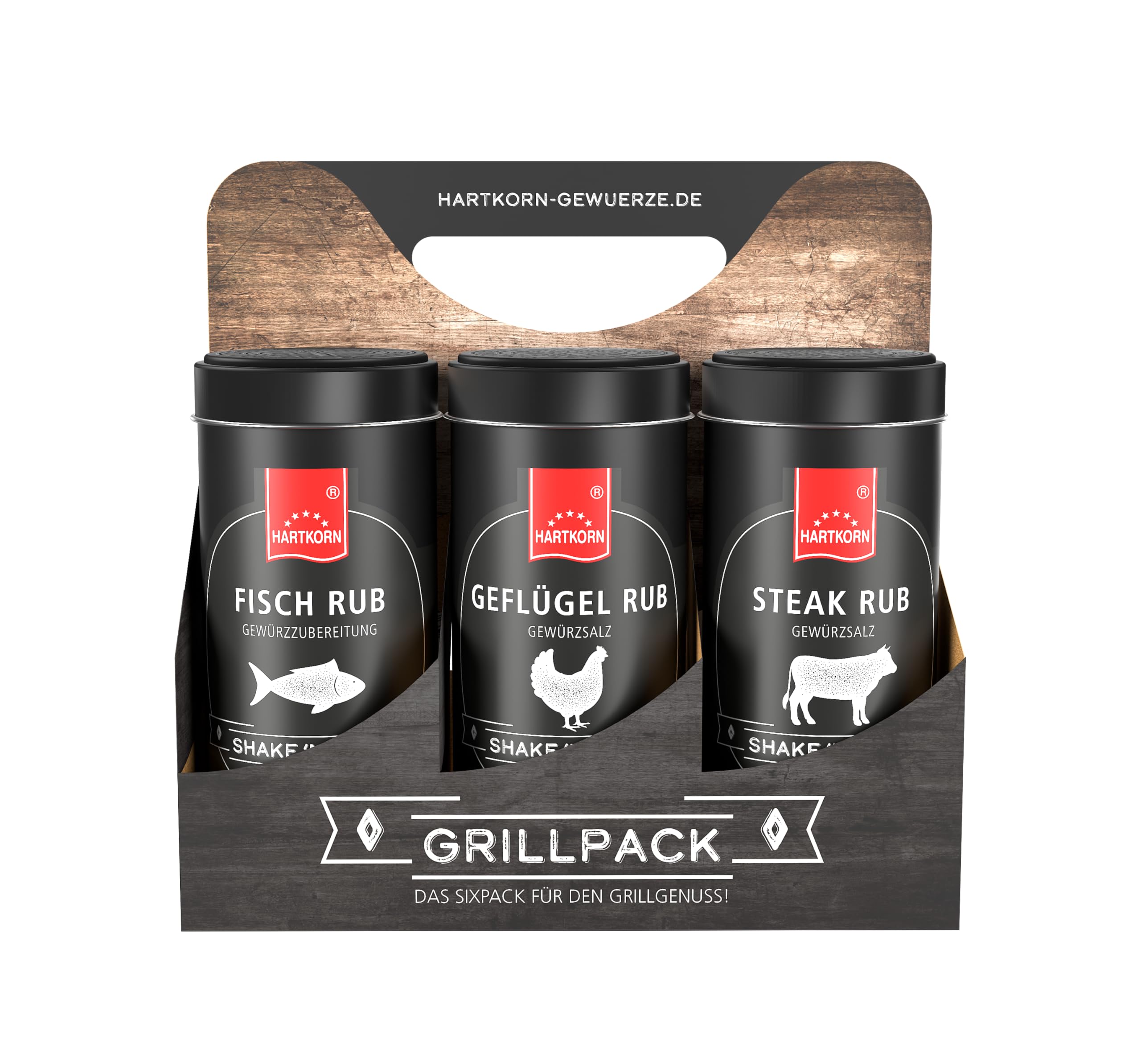 Hartkorn - BBQ Gewürz-Sixpack (6-teilig) Shake´n Grill (Geflügel Rub, Steak Rub, Fisch Rub, Smoky Rub, Veggie Rub, Magic Dust Rub) - Geschenkset für Männer