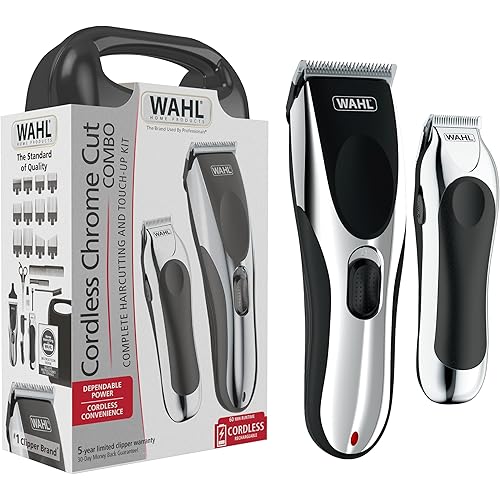 Wahl Clipper Cordless Chrome Pro Hair Clippers for Men and Battery Hair Trimmer Combo for Full Haircuts and Touch-Up Trims – Model 3026590