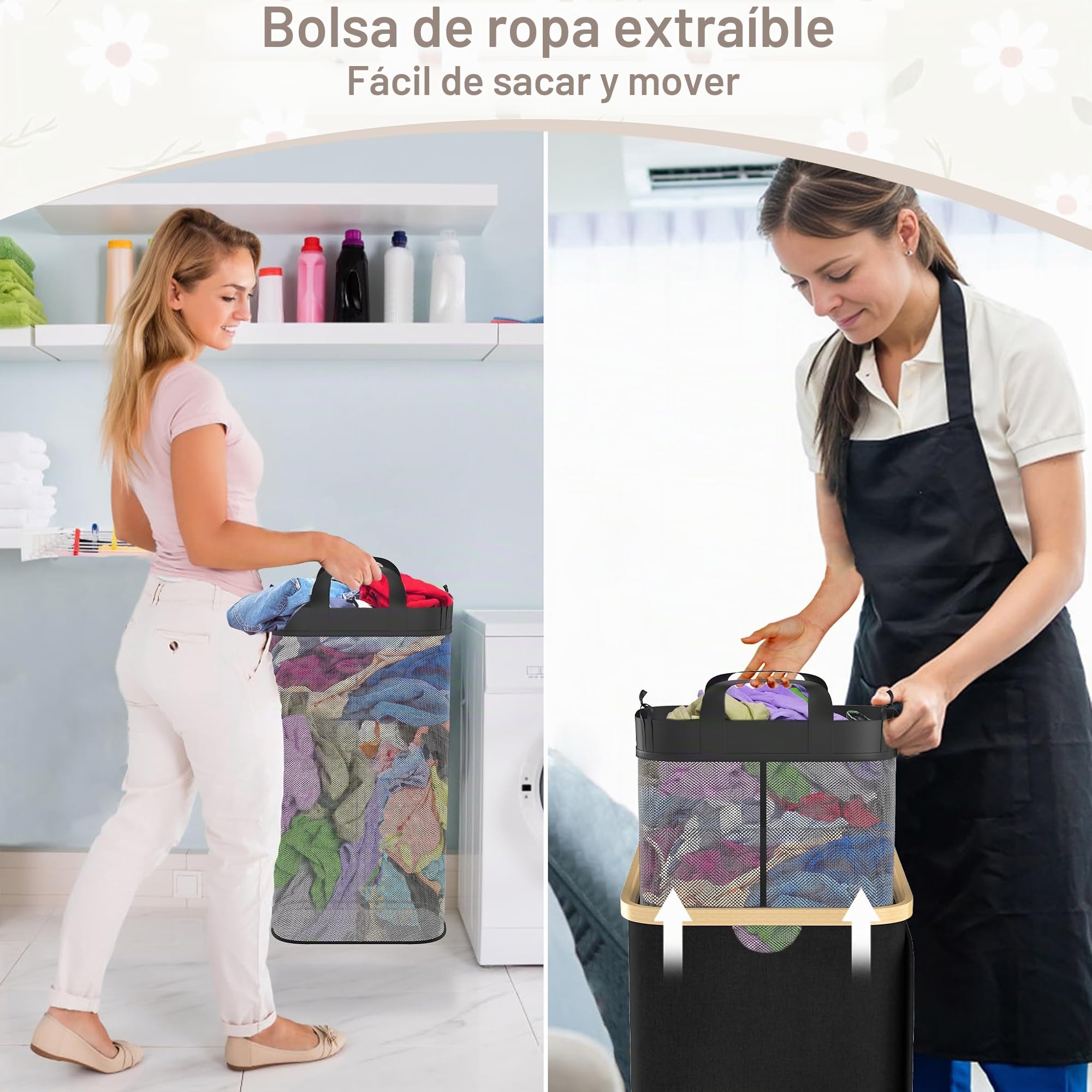 UISEBRT Cesto para la colada con tapa, 3 compartimentos, bolsa de lavandería de 140 l, cesta para la colada estrecha, plegable, extra grande, de bambú, con tapa, color negro
