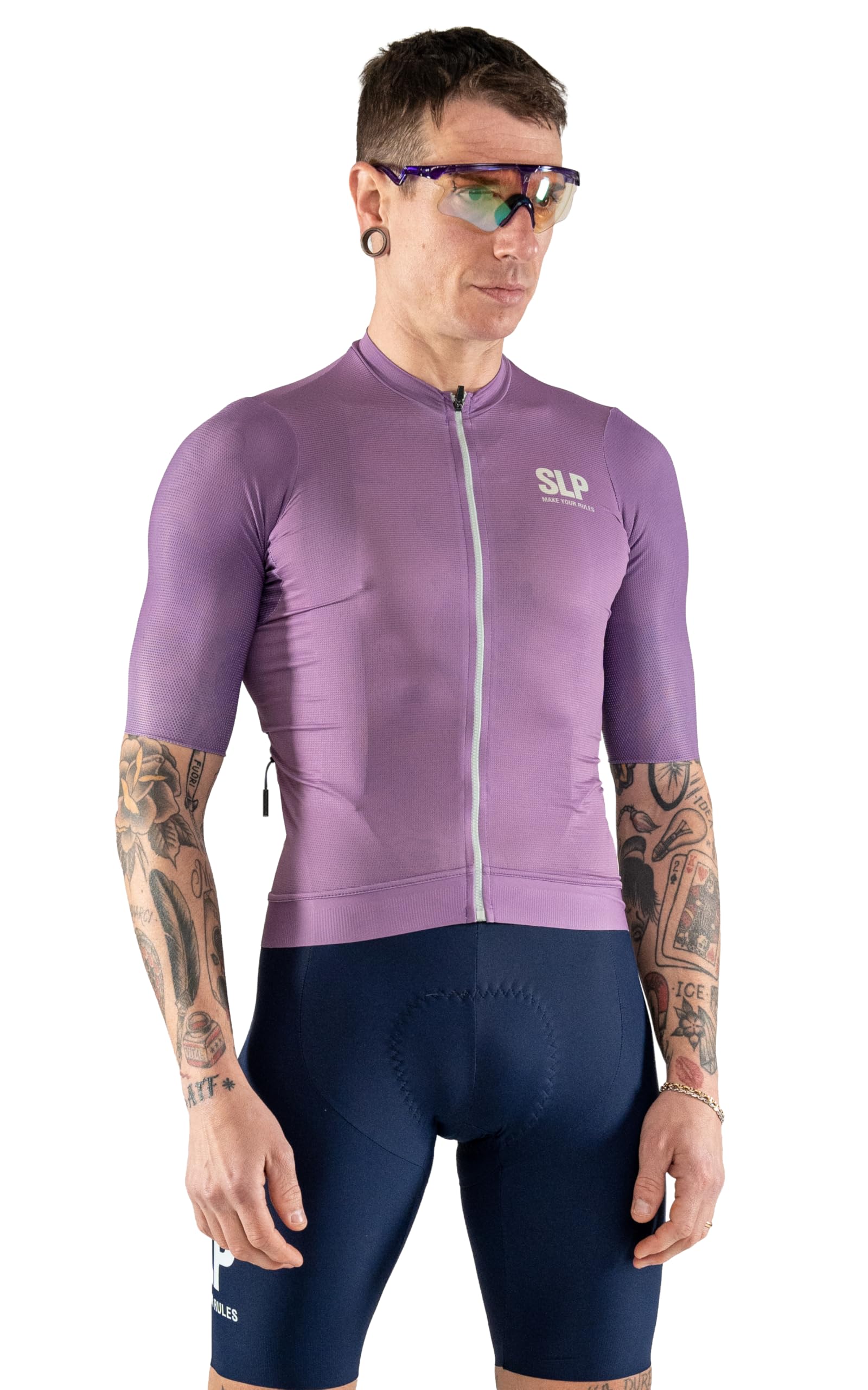 SLP. Maglia Manica Corta Estiva Ciclismo Unisex - MONOCROMO Malva con 3 Tasche Posteriori Design Italiano Originale