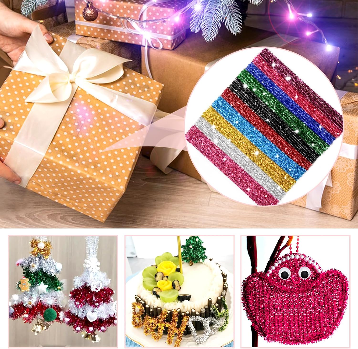 TOAOB 400pcs Glitter Pipe Cleaners 10 Colors Metallic Pipe Cleaners Craft Supplies 6mm x 12 Inch Chenille Stems Pipe Cleaners for Art DIY Crafts Decorations