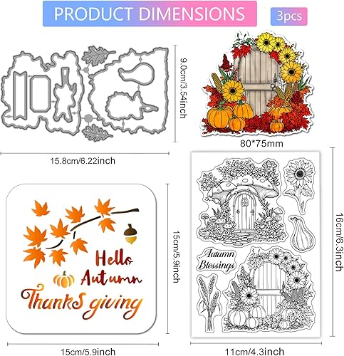 Miniatura 2 de GLOBLELAND Sello de silicona transparente para puerta de otoño, de metal, para otoño, girasol, calabaza, troquelado, troquelado, pintura de hongos,