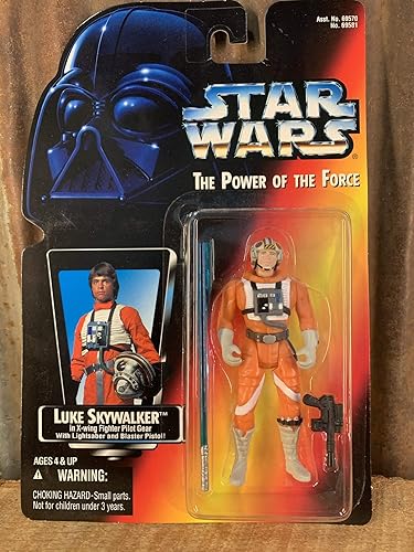 Star Wars El poder de la Fuerza tarjeta roja Luke Skywalker en X-Wing Fighter Pilot Gear con corto Lightsaber Figura de acción