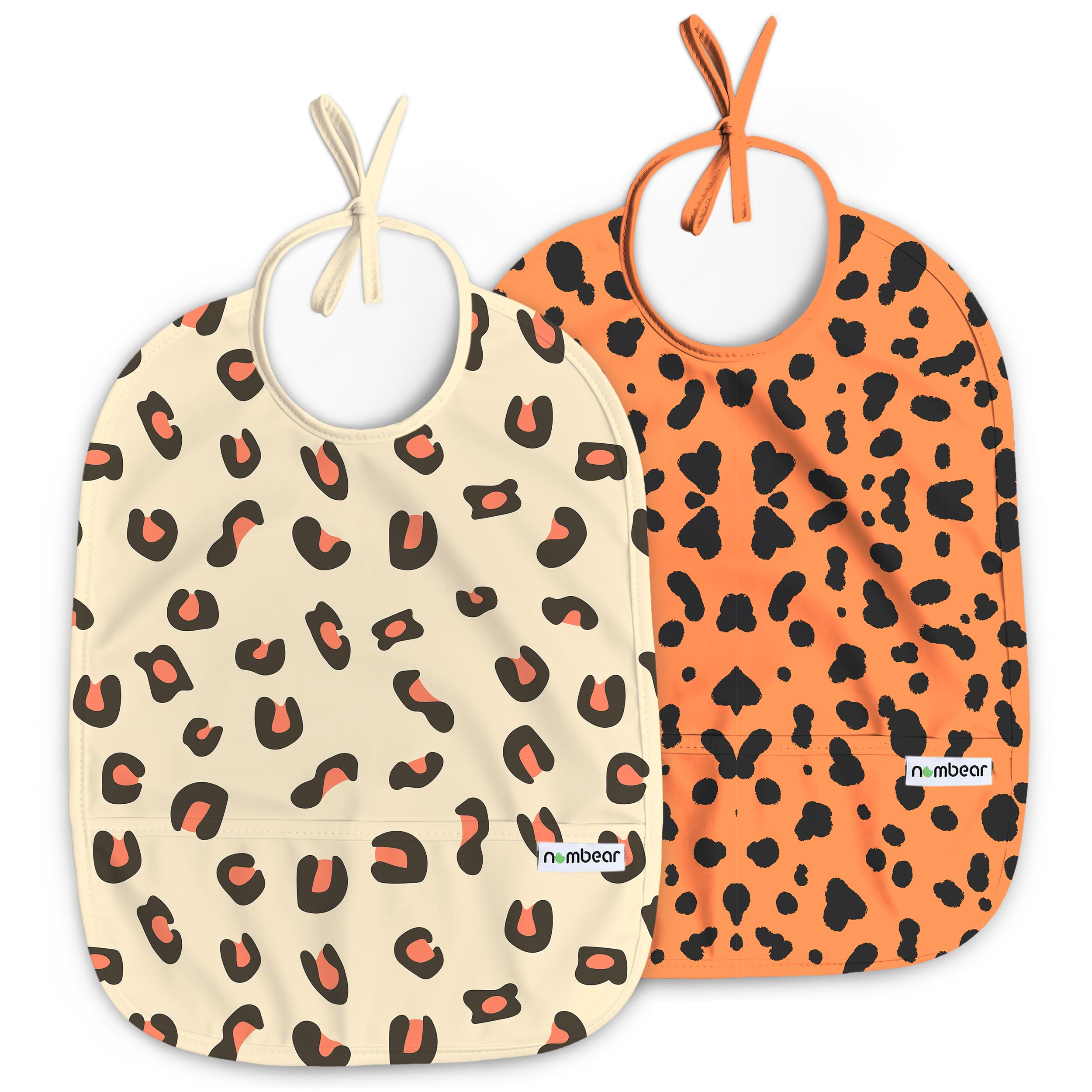 Nombear Easy Wipe Clean Sleeveless Baby Bibs 6-12 Months for Baby Led Weaning - Waterproof Feeding Bibs 12-18 Months,Toddler Food Apron, 2-Pack, Animals