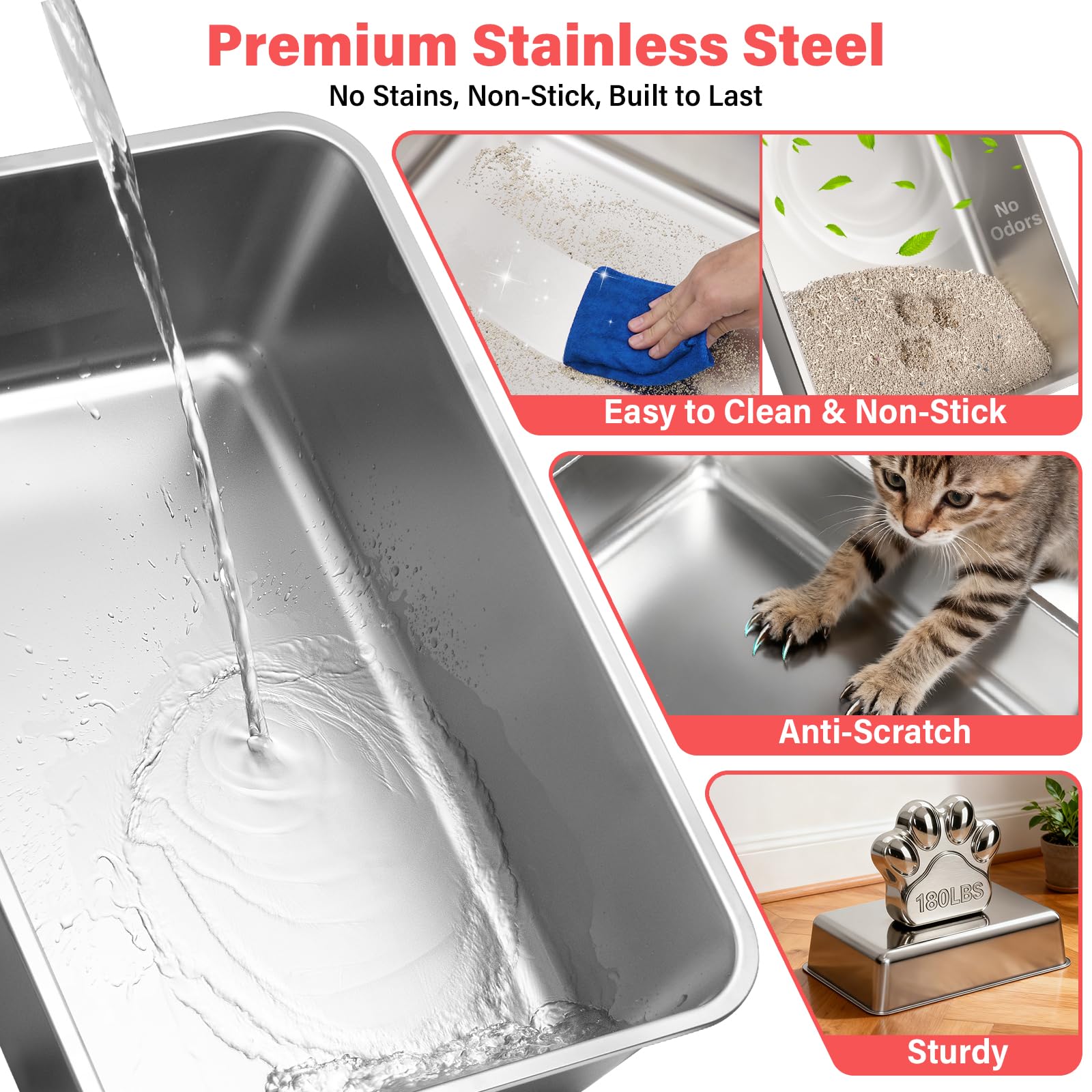 Enclosed Stainless Steel Cat Litter Box with Lid, XL Large Metal Litter Box Stainless Steel, Odor-Free/Anti-Leakage & Non-Stick/Easy Clean, High Sided Litter Box with Mat & Scoop for Big Cats - image 7