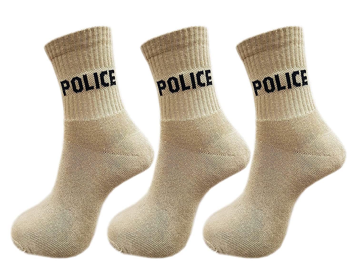 Men's Ankle Length Solid Terry Towel Cotton Khaki Multicolored Police Socks (Pack of 3 Pairs)-image-19