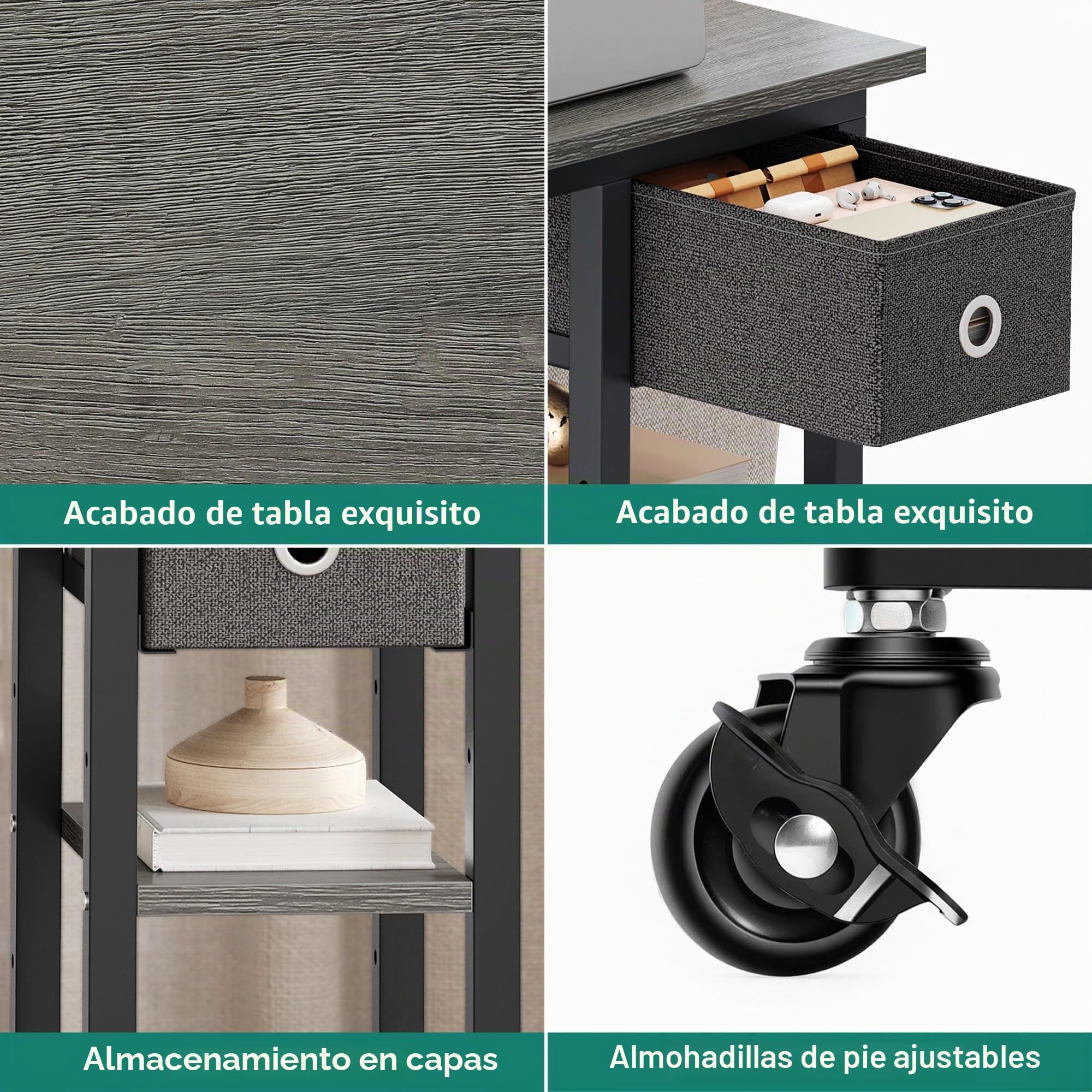 YITAHOME Mesa Auxiliar en Forma de C, Mesa Auxiliar para Sofá con Cacharro y Ruedas, Mesa de Café para Computadora Portátil,para Sala de Estar, Dormitorio，Gris