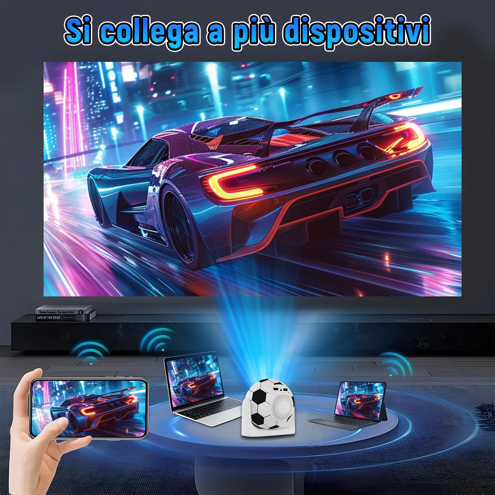Mini Proiettore Smart TV Android 13 Proiettore Portatile per partite di calcio,Videoproiettore con Correzione Trapezoidale Automatica,1280*720P,WiFi 6 + BT 5.2,Home Theater Projector (Bianco & Nero)