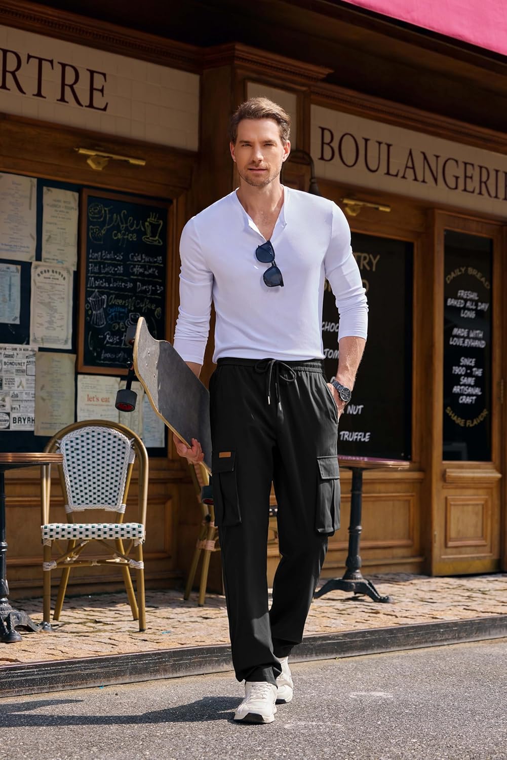 JMIERR Mens Casual Baggy Cargo Pants Stretch Sweatpants Loose Fit Drawstring Hiking Workout Joggers with Multi Pockets - Image 3