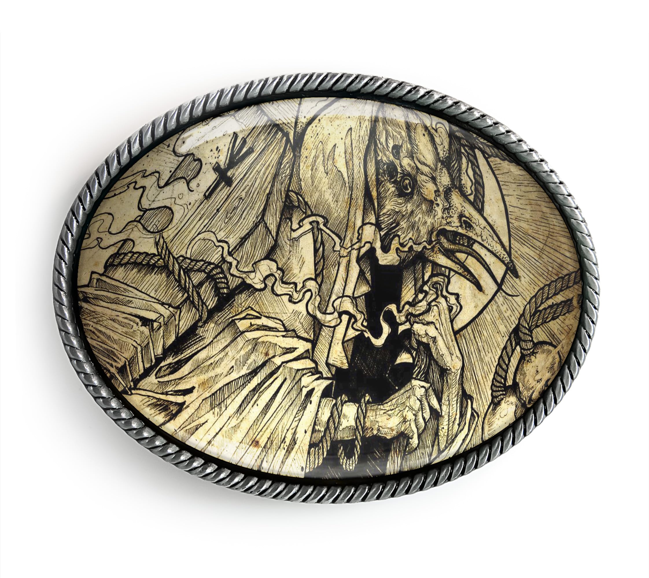 Esoteric Raven Belt Buckle - Ancient Occult Crow Art Handmade Artisan Buckle