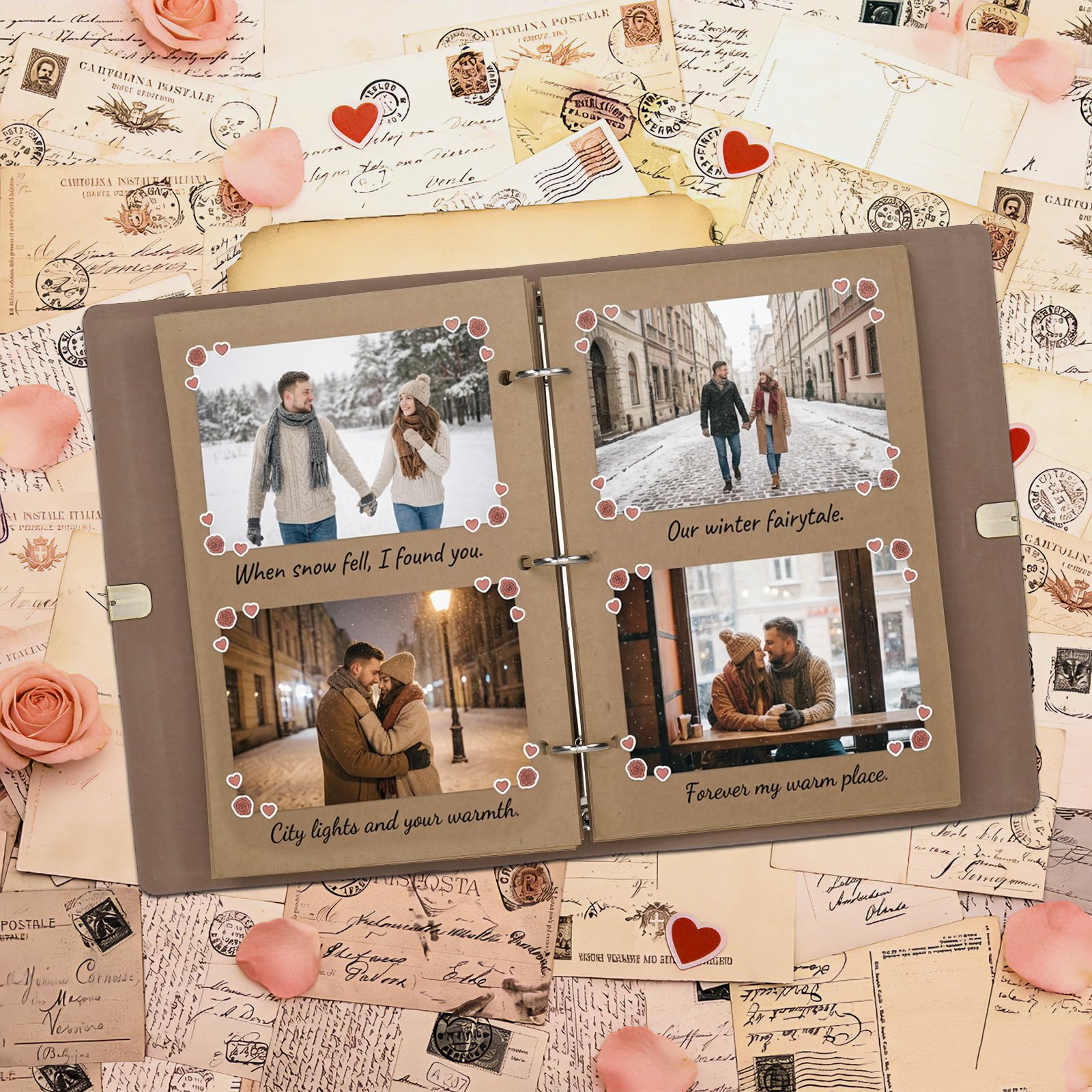 Vienrose Album Fotografico Scrapbooking Kit Fai da Te, con Copertina in Similpelle, 30 Fogli, 60 Pagine, Carta Kraft, Set di Accessori Vintage per Notebook per Matrimoni, Anniversari (Marrone)