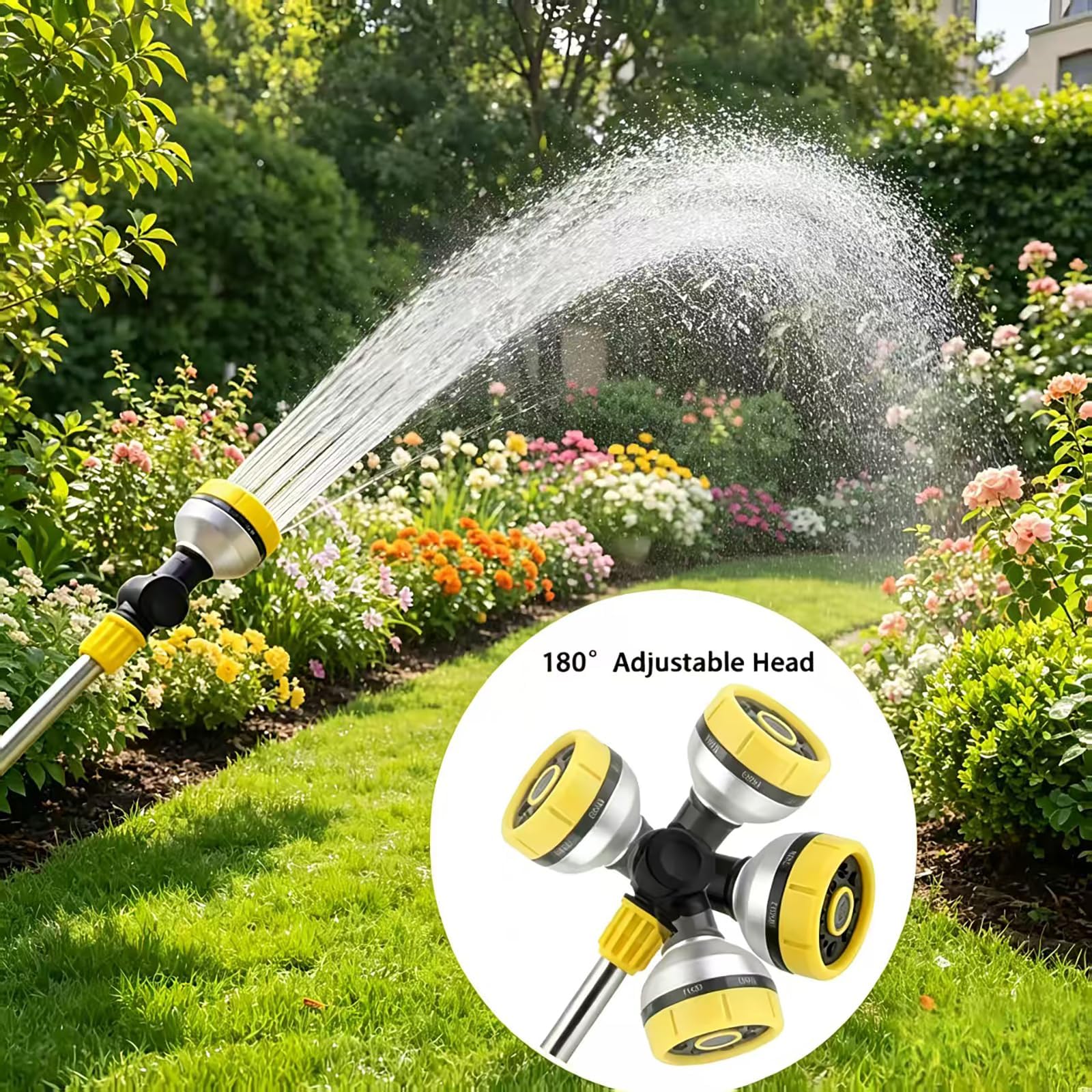 Baguette d'arrosage de 44,5 cm avec contrôle du pouce et buse d'eau à 180° | 8 modes de pulvérisation pour nettoyage à haute pression, bain d'animaux, jardins, paniers suspendus | Compatible avec les