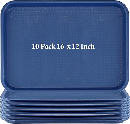 Paquete de 10 bandejas de plástico para comida rápida, bandejas de plástico para cafeterías de 16 x 12 pulgadas con superficie texturizada, bandejas