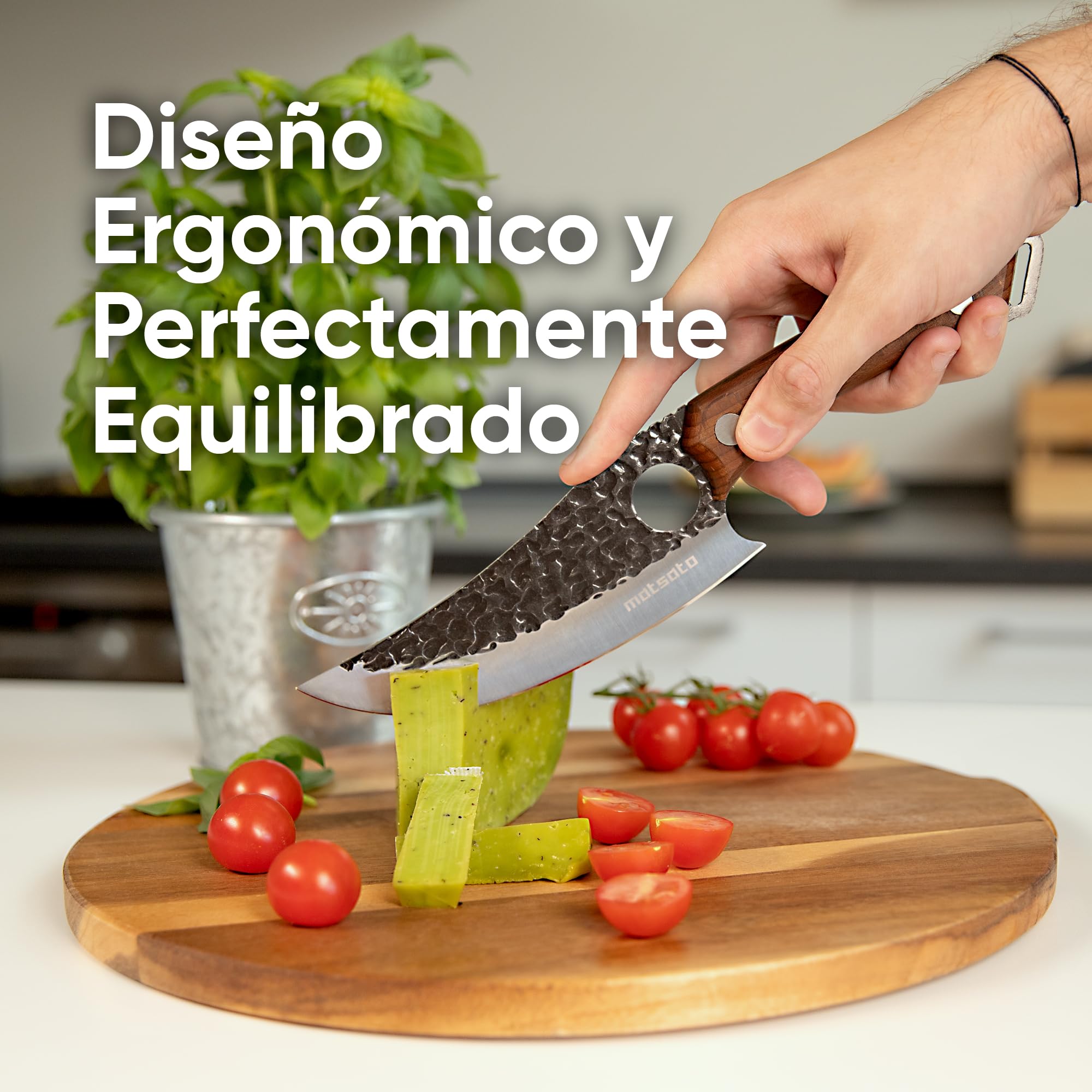 Matsato Cuchillo de Cocinero con Funda de Cuero, Acero Japonés | Mango de Madera de Roble, incl. Funda de Cuero Acolchada con Botón de Presión, Limpiar a Mano.