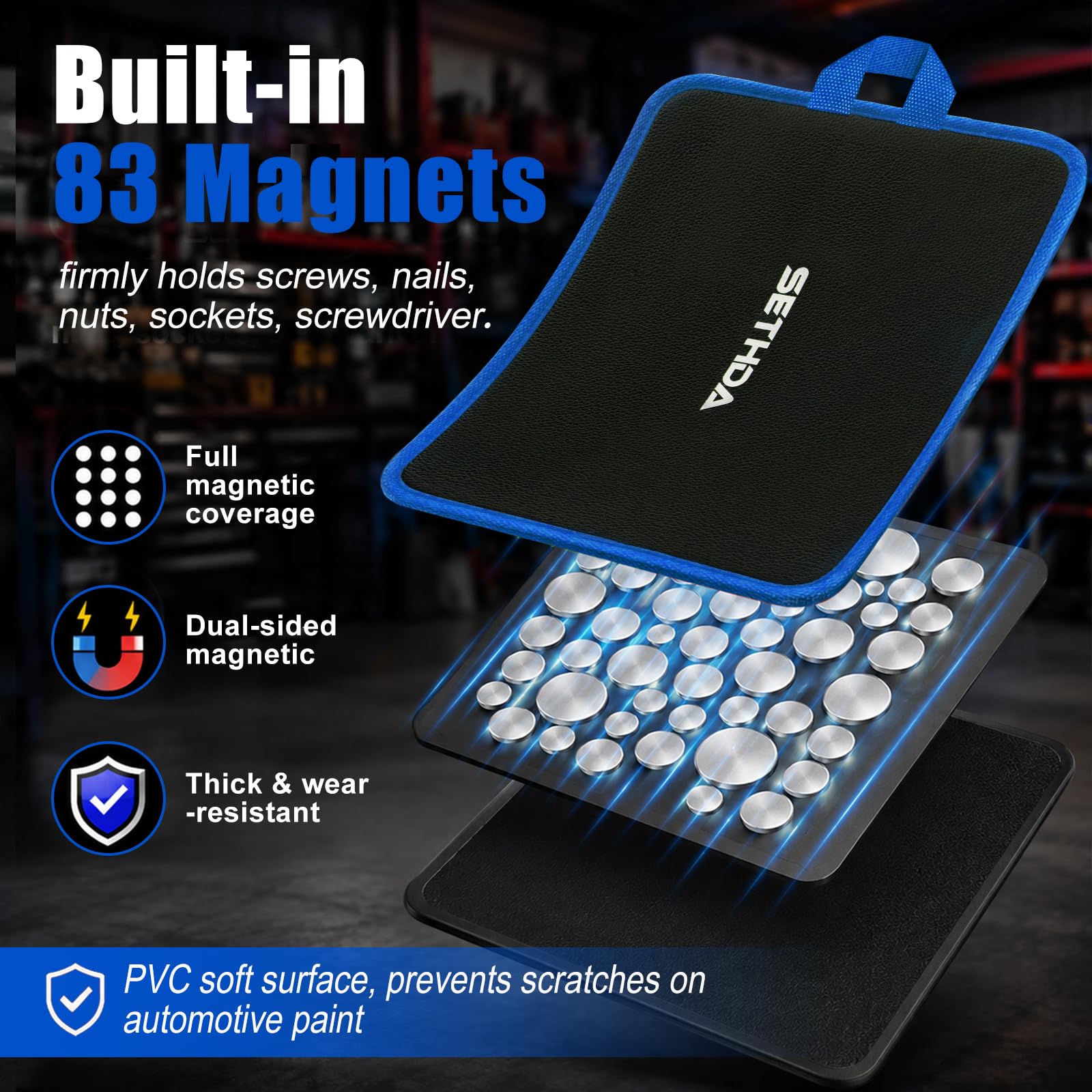 Tappetino magnetico per attrezzi, forte magnete che impedisce la | Con strumento magnetico per pick-up da 4,5 kg, morbido PVC antigraffio, impermeabile, facile da pulire per riparazioni auto e