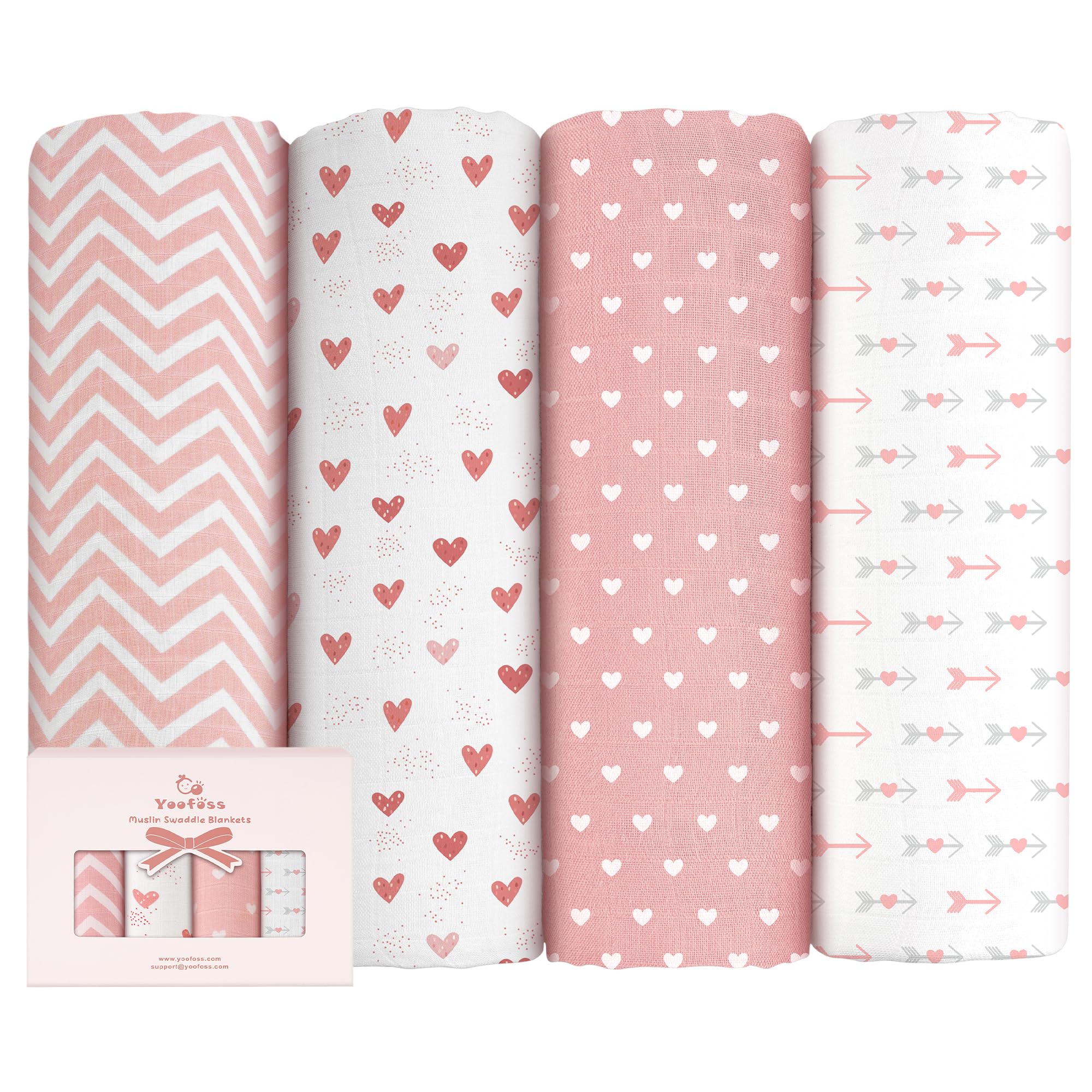 Yoofoss Couverture d’Emmaillotage pour Bébé Lot de 4 Langes de Gaze de Coton et Bambou 120x120 cm pour l’Emaillotage Couche Plaid Gigoteuse Couverture Serviette Bavoir