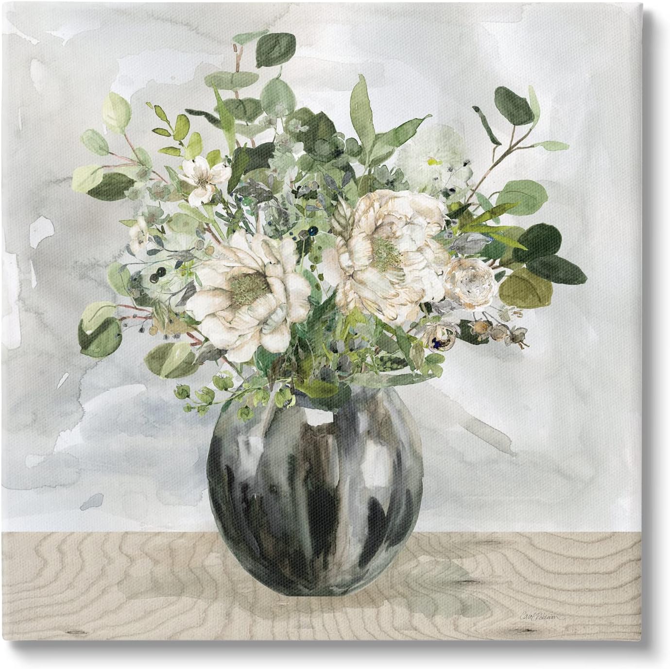 30" x 30" Green and White Floral Canvas Wall Art