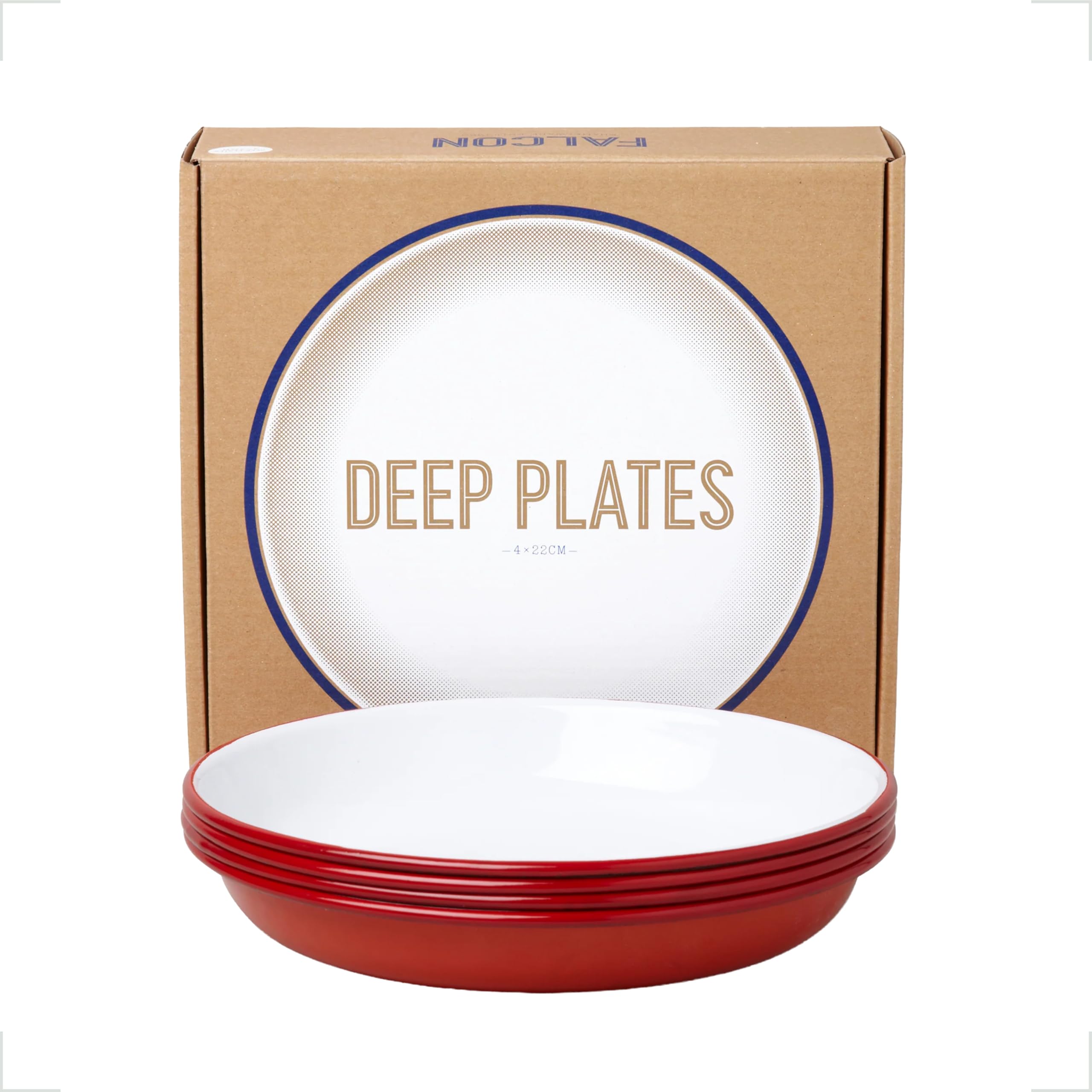 Falcon Enamelware Red Falcon Deep Plates