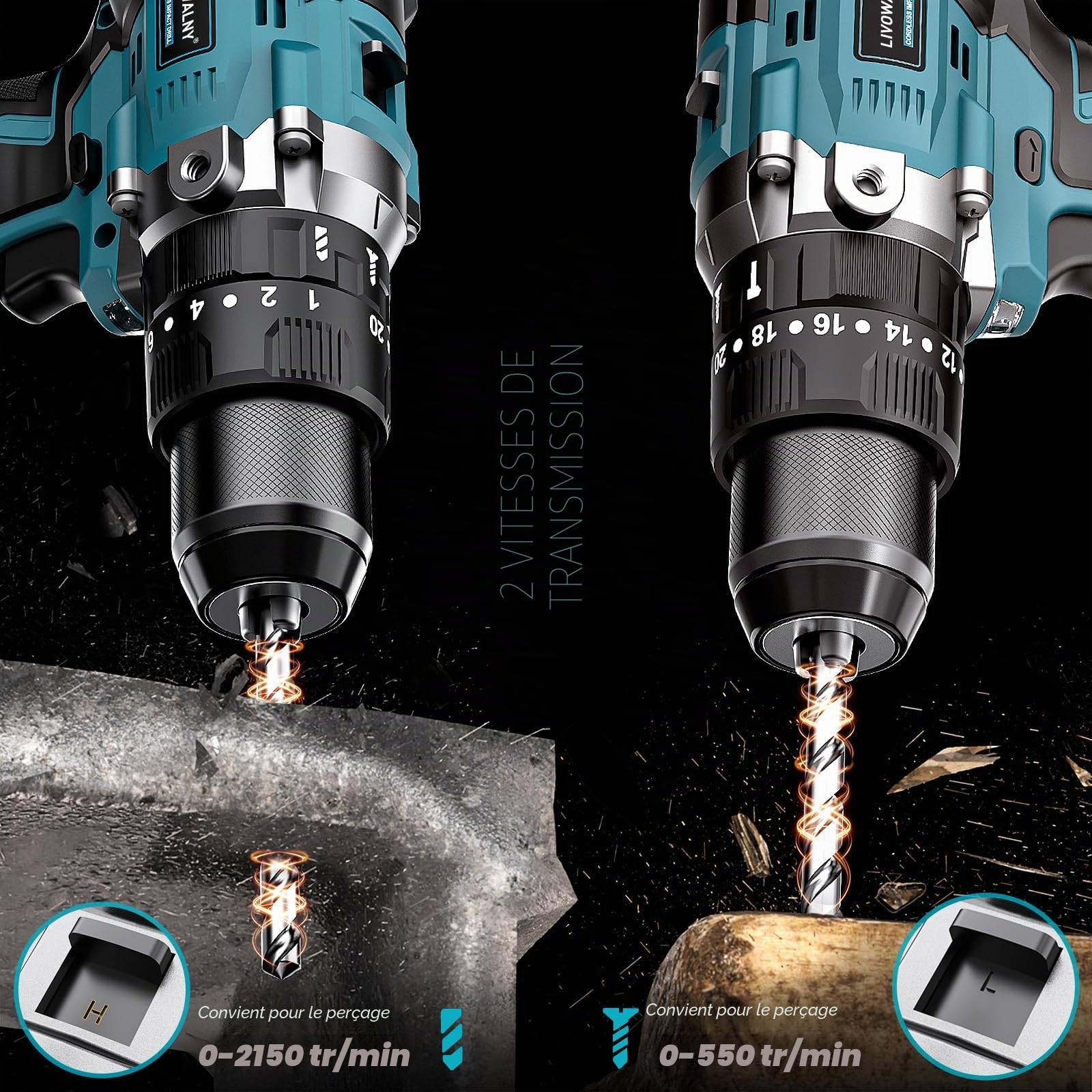 90Nm Perceuse Visseuse Sans fil Compatible avec Batteries Makita 18V