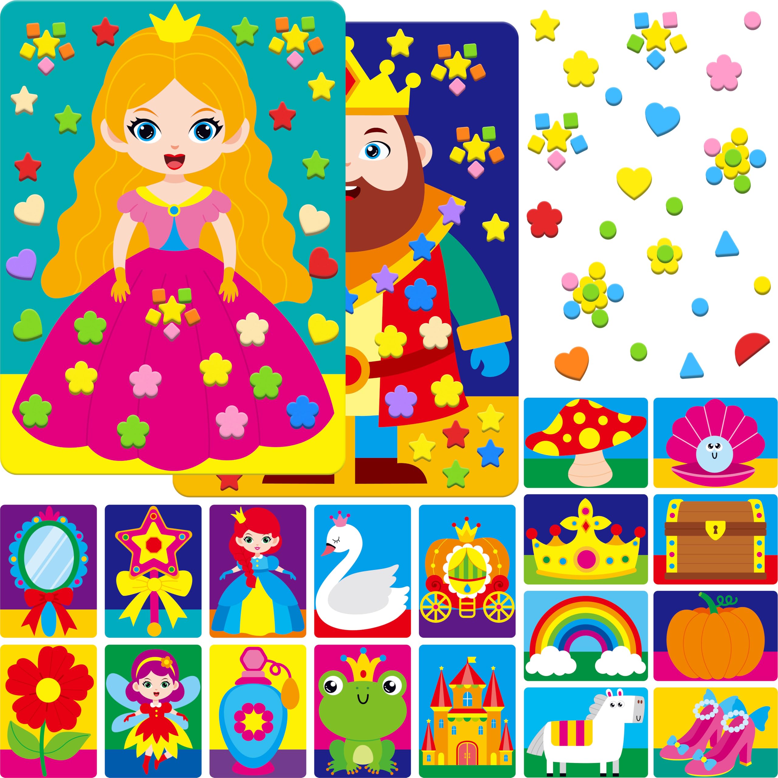 Foam Sticker Art Activity, 10 Princess & Castle Art Board with 1660 Foam Stickers in 10 Colors, Funny DIY Activity Creative Craft Kits Travel Game for Kids, Boys & Girls — image 1
