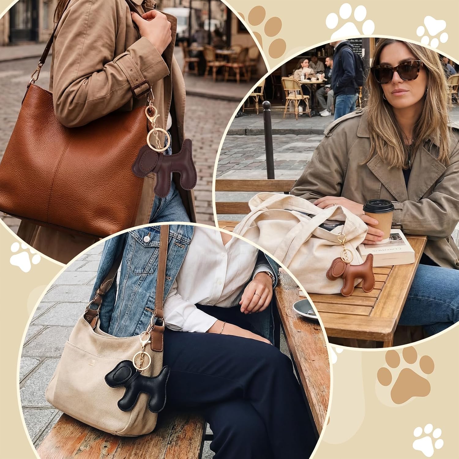 4 Pcs Leather Dog Charm Keychain Puppy Pendant Bag Accessories image 5